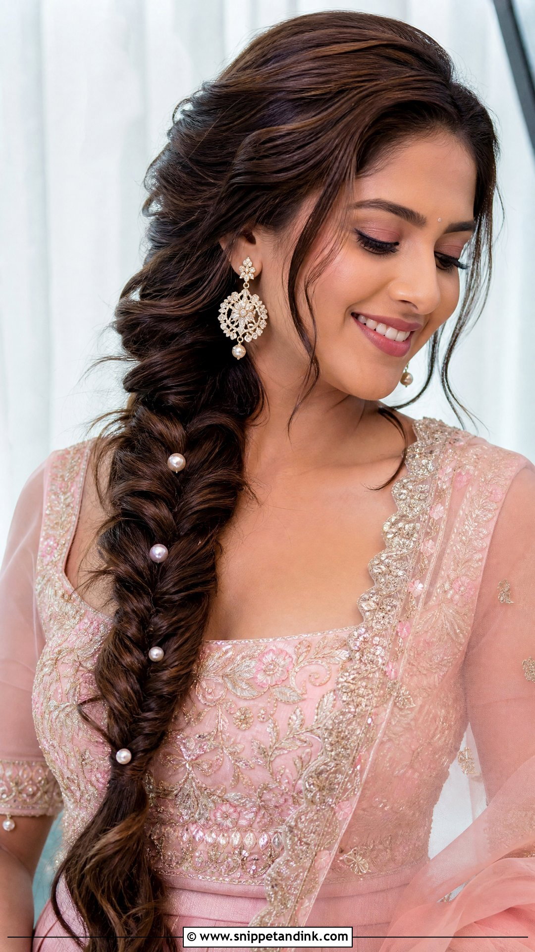 Side Fishtail Braid - Snippet and Ink - 20 Easy Self Indian Hairstyles for Wedding