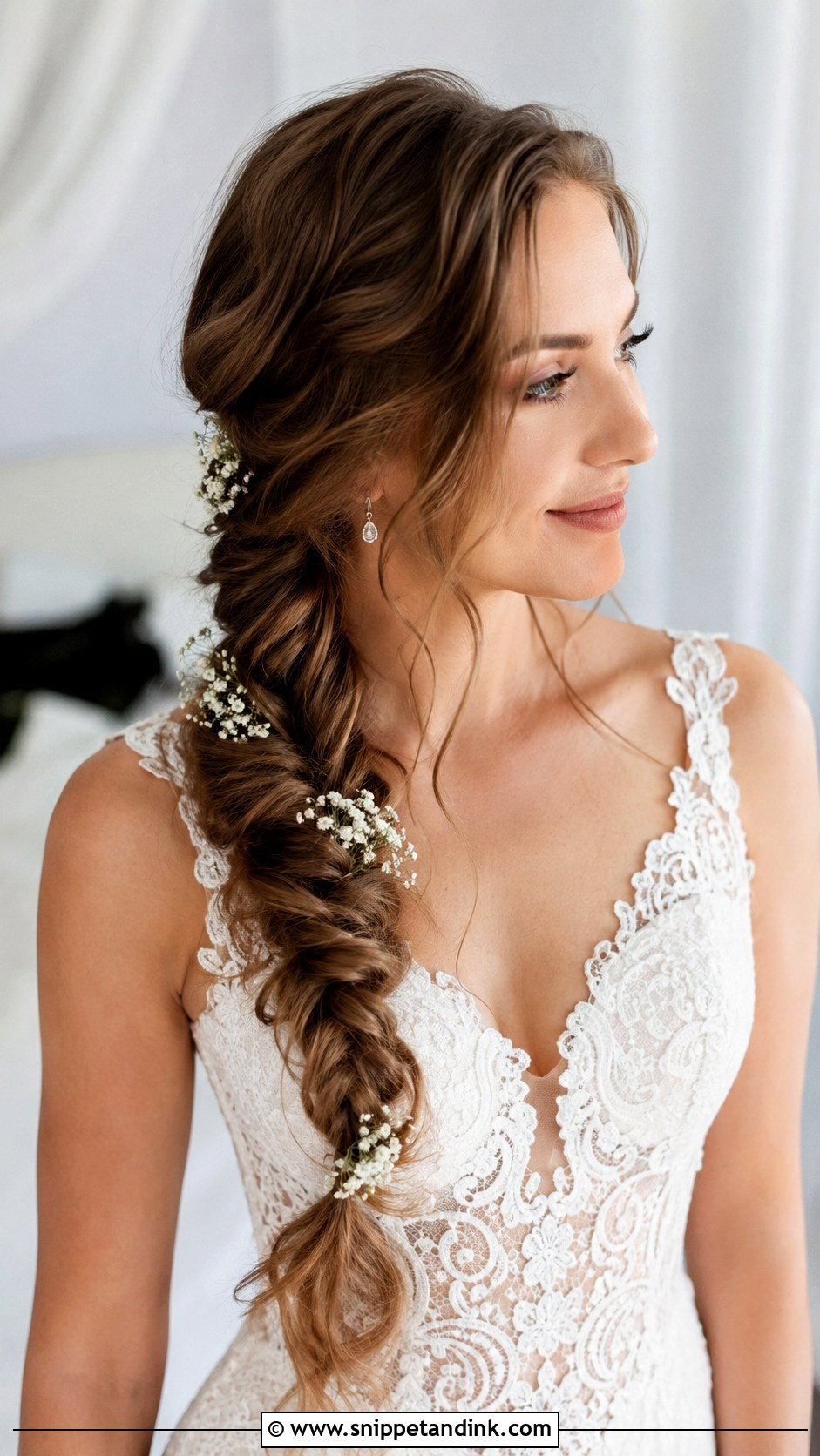 Side Fishtail Braid - Snippet and Ink - 20 One Side Up Wedding Hair Ideas