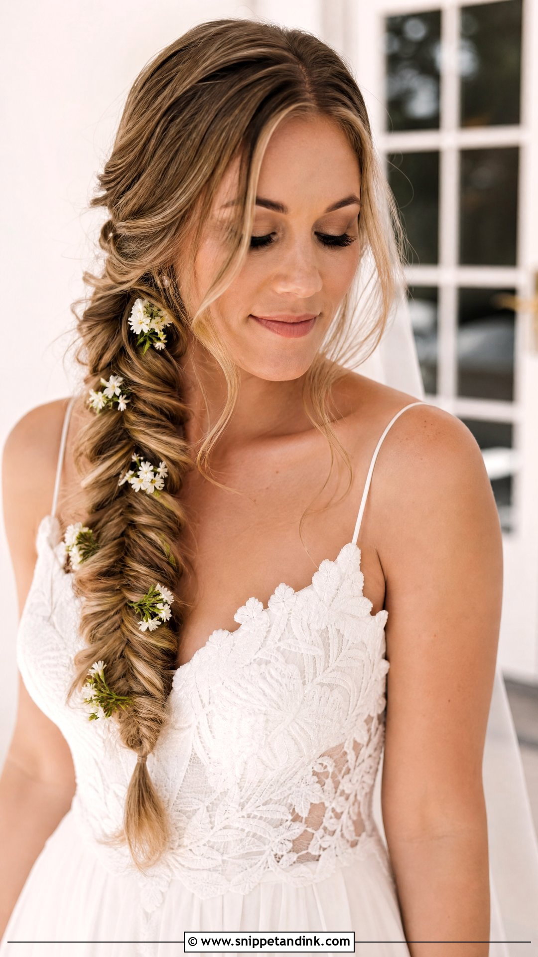 Side Fishtail Braid - Snippet and Ink - 20 Side Pinned Wedding Hair Ideas