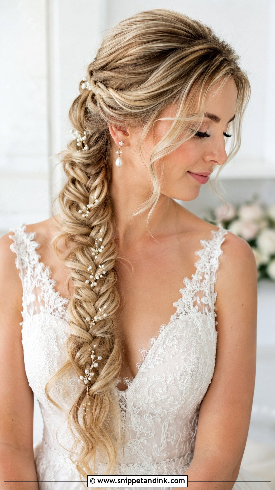 Side Fishtail Braid Bridal Hairstyle - Snippet and Ink - 15 One Side Bridal Hairstyle Ideas