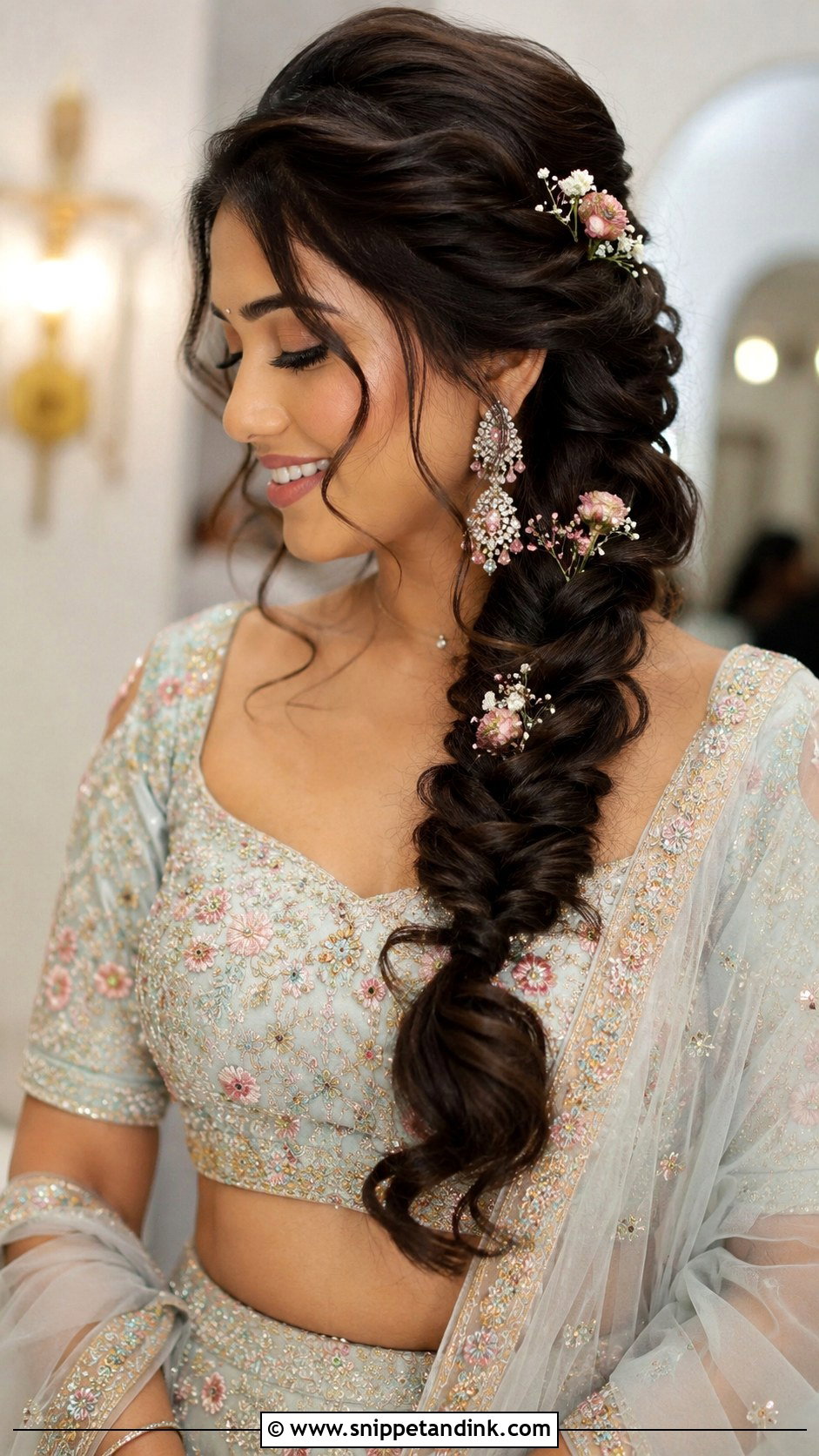 Side Fishtail Braid For Indian Wedding - Snippet and Ink - 20 Indian Wedding Fish Braid Hairstyles