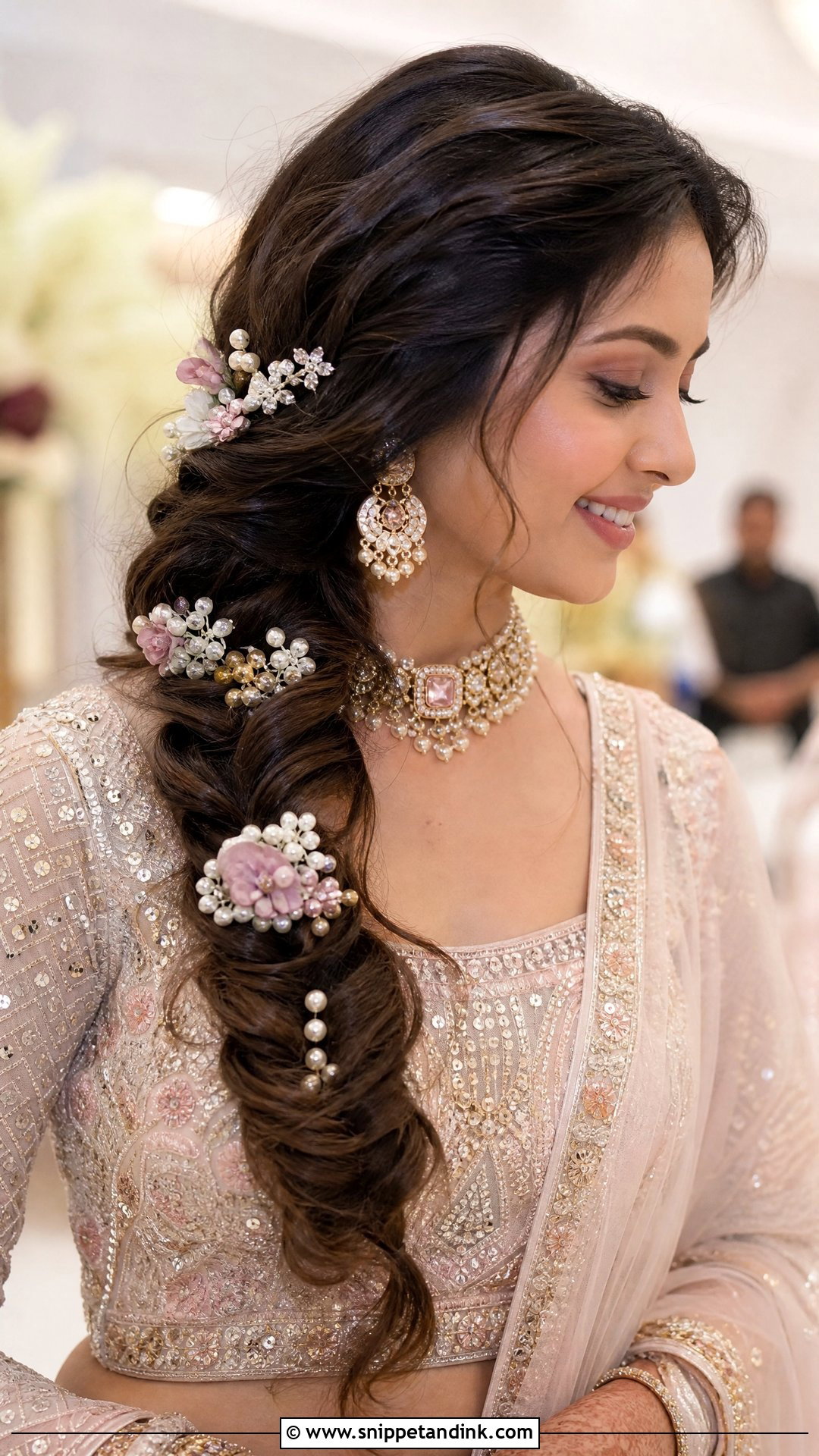Side Fishtail With Hair Accessory - Snippet and Ink - 30 Sangeet Hairstyles for Bride