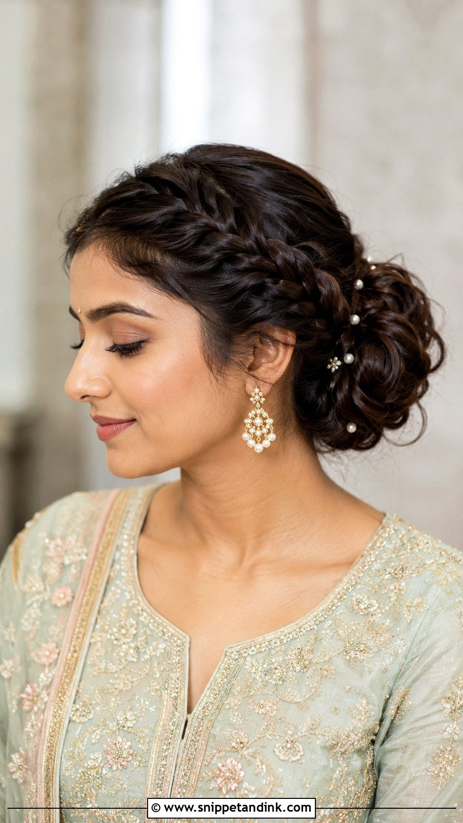 Side French Braid Bun Indian Wedding Hairstyle - Snippet and Ink - 15 Side Hairstyles Indian Wedding