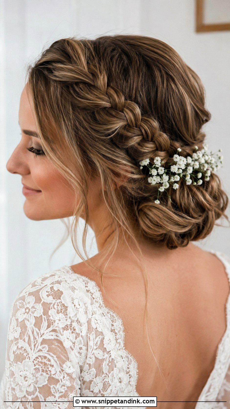 Side French Braid Into Low Bun - Snippet and Ink - 20 Wedding Hair One Side Pulled Back Ideas