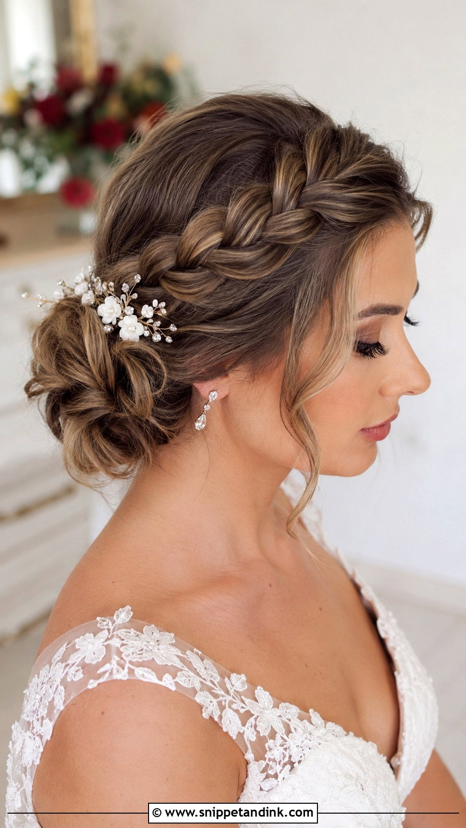 Side French Braid Into a Bun - Snippet and Ink - 20 One Side Up Wedding Hair Ideas