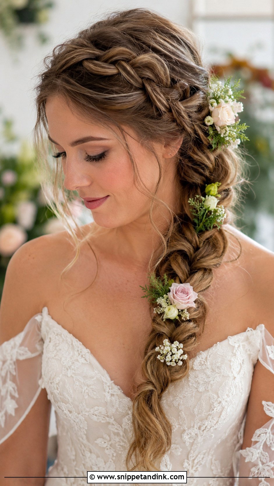 Side French Braid Pinned Back - Snippet and Ink - 25 One Side Pinned Back Wedding Hair Ideas