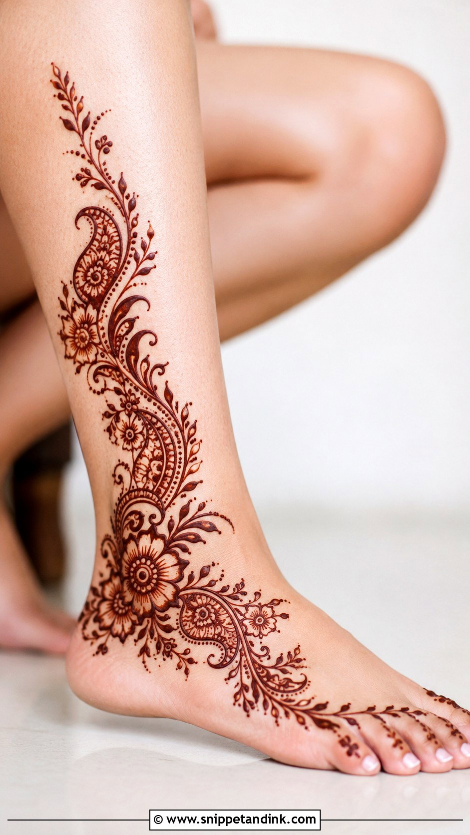 Side Leg Mehndi Design - Snippet and Ink - 35 Legs Mehndi Design Ideas