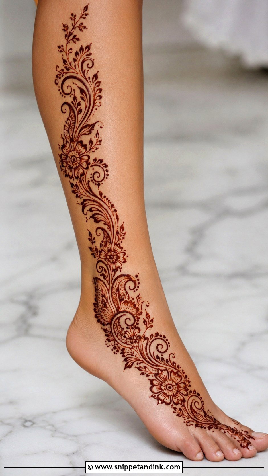 Side Leg Mehndi Design - Snippet and Ink - 35 Leg Mehndi Design Ideas