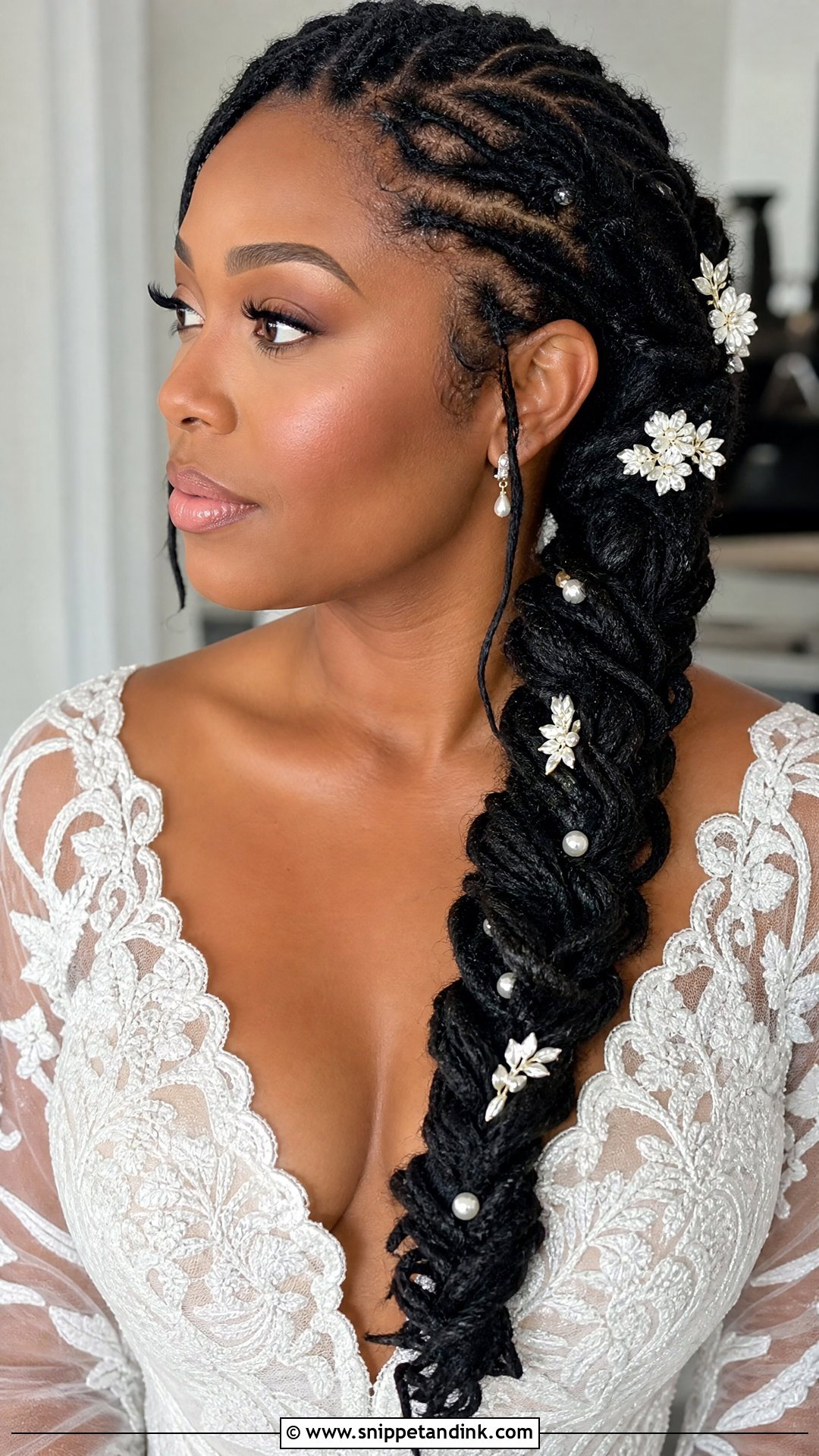 Side Loc Braid Over Shoulder - Snippet and Ink - 20 Loc Bridal Hairstyles