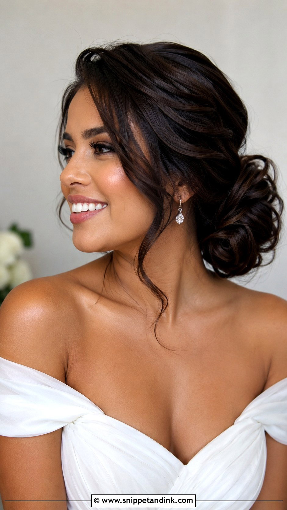 Side Loose Wedding Bun - Snippet and Ink - 20 Loose Wedding Bun Ideas