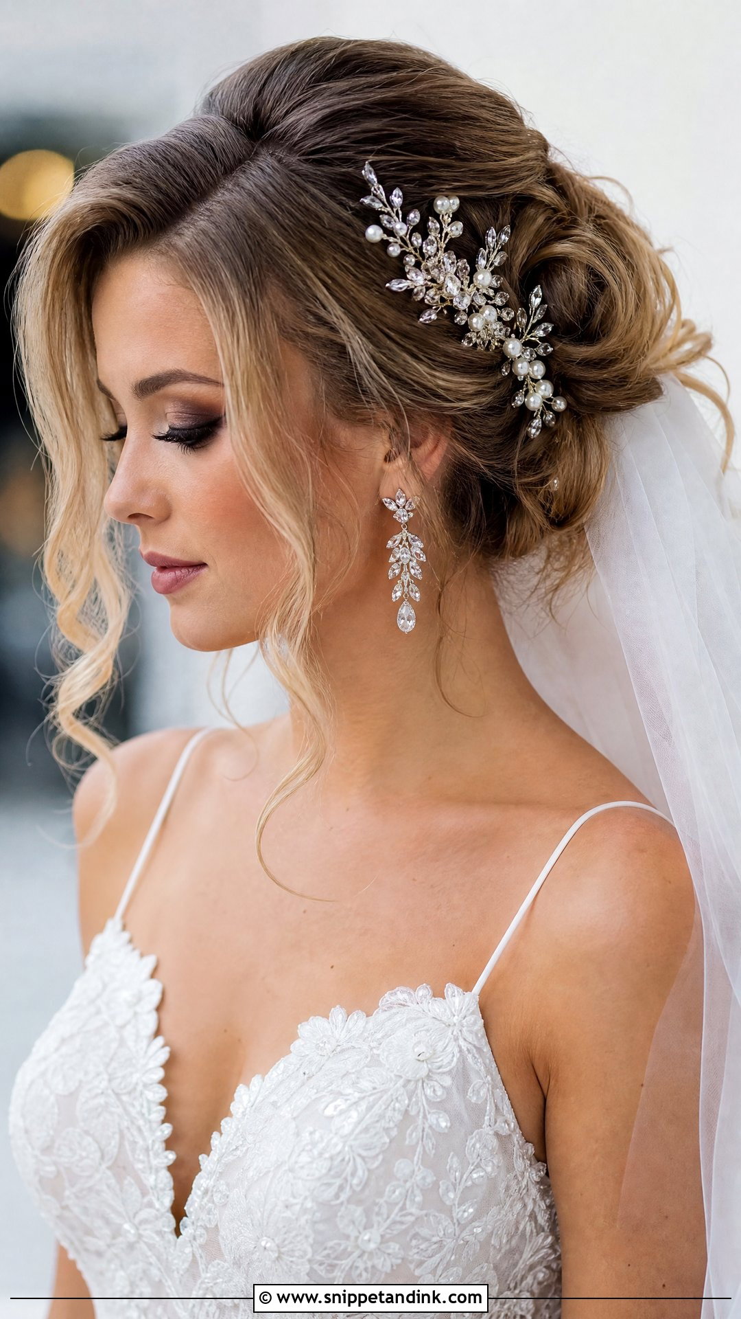 Side Part Accessorized Updo - Snippet and Ink - 20 Side Part Bridal Hair Ideas