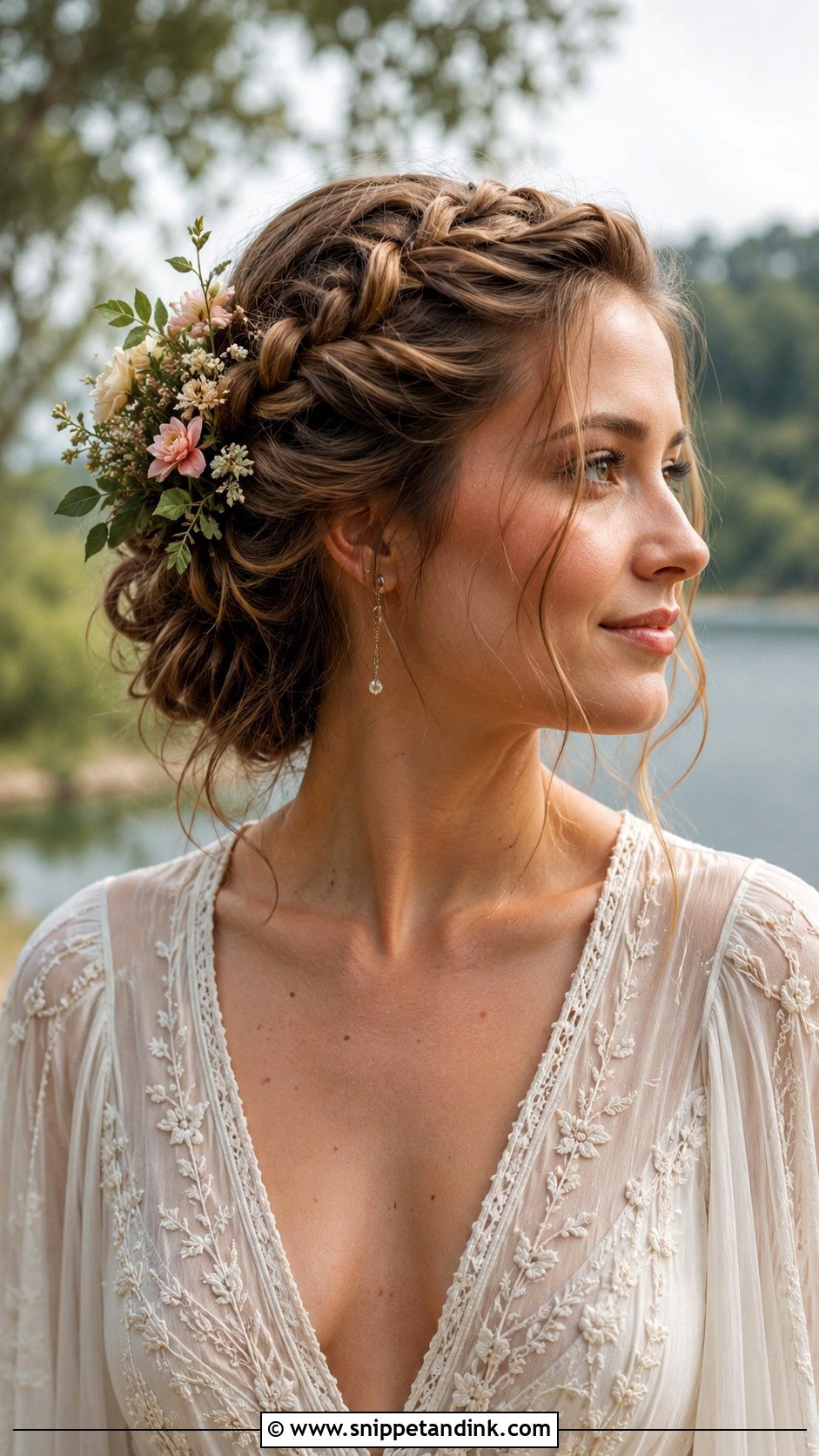 Side Part Boho Braided Updo - Snippet and Ink - 25 Side Part Wedding Hair Ideas