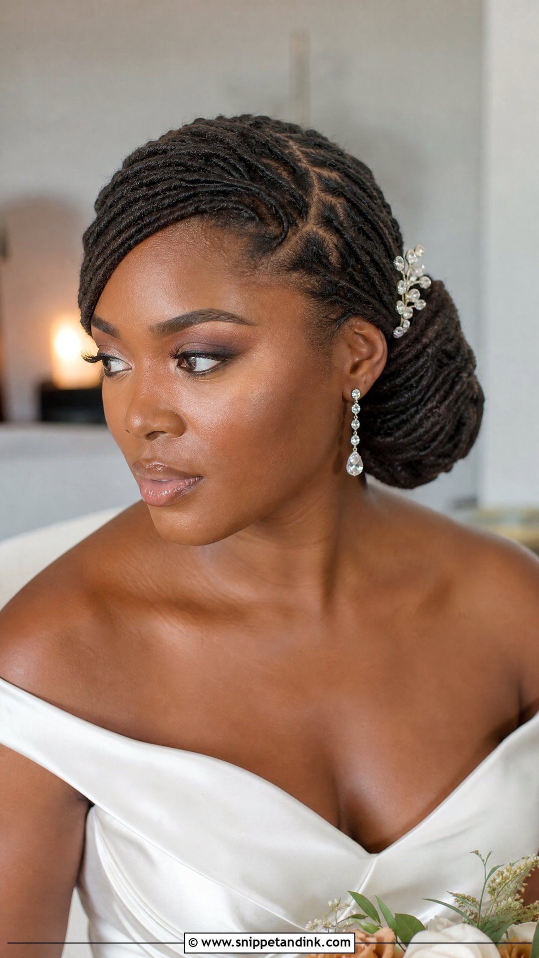 Side Part Bridal Locs Low Bun - Snippet and Ink - 15 Bridal Locs Hairstyles Low Bun