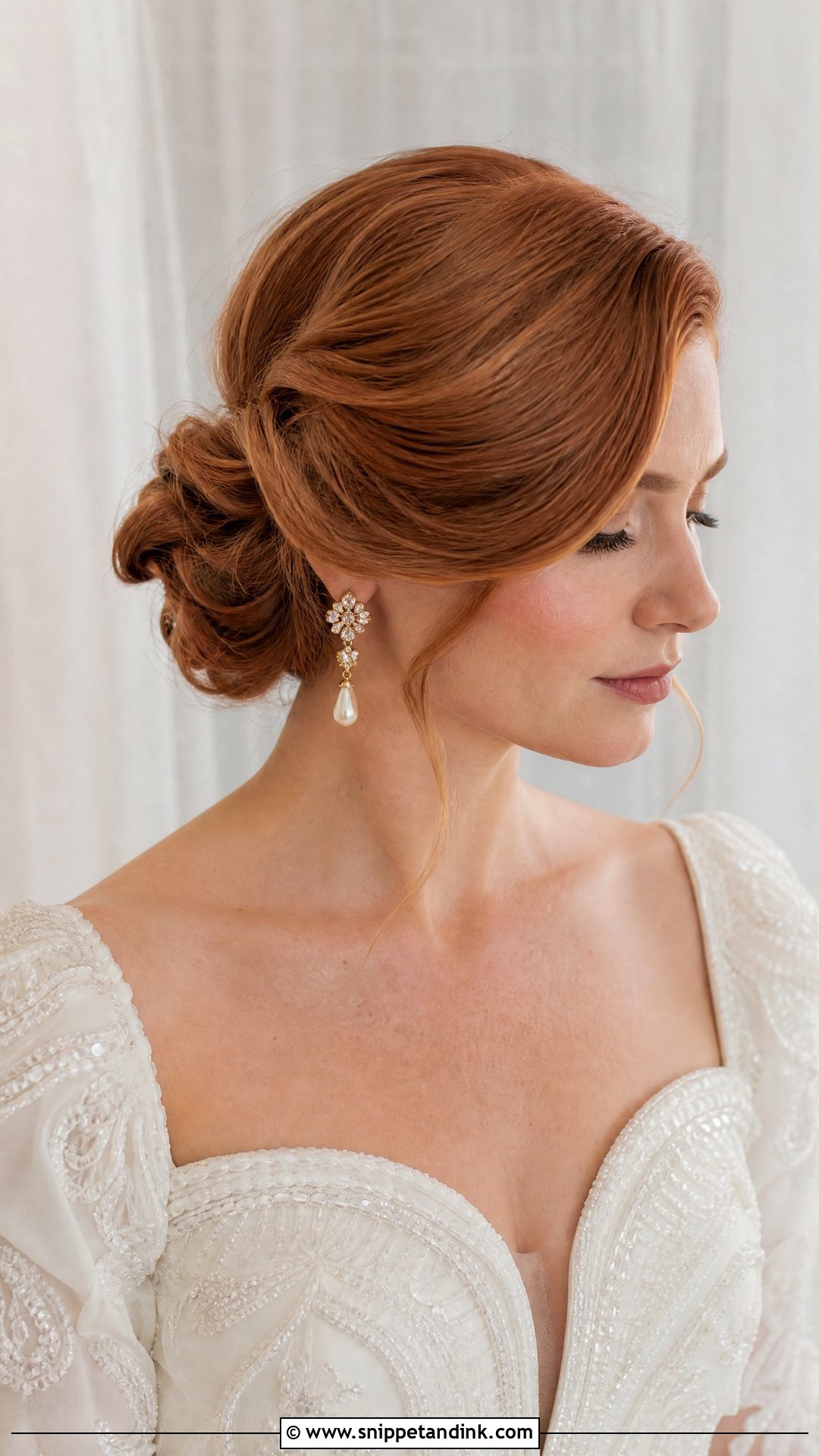Side Part Bridal Low Updo - Snippet and Ink - 15 Bridal Hair Low Updo Ideas
