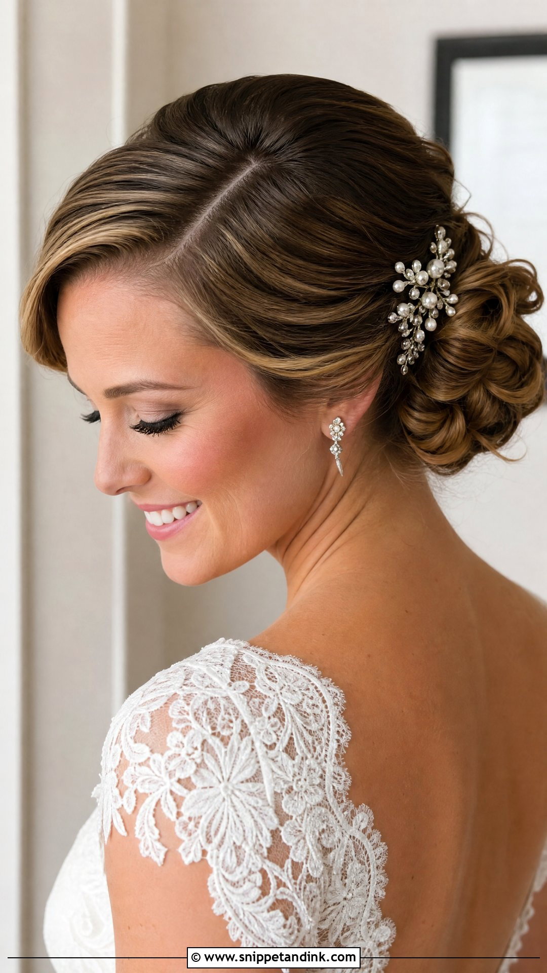 Side Part Bridal Updo - Snippet and Ink - 15 Bridal Hair Pulled Back Ideas