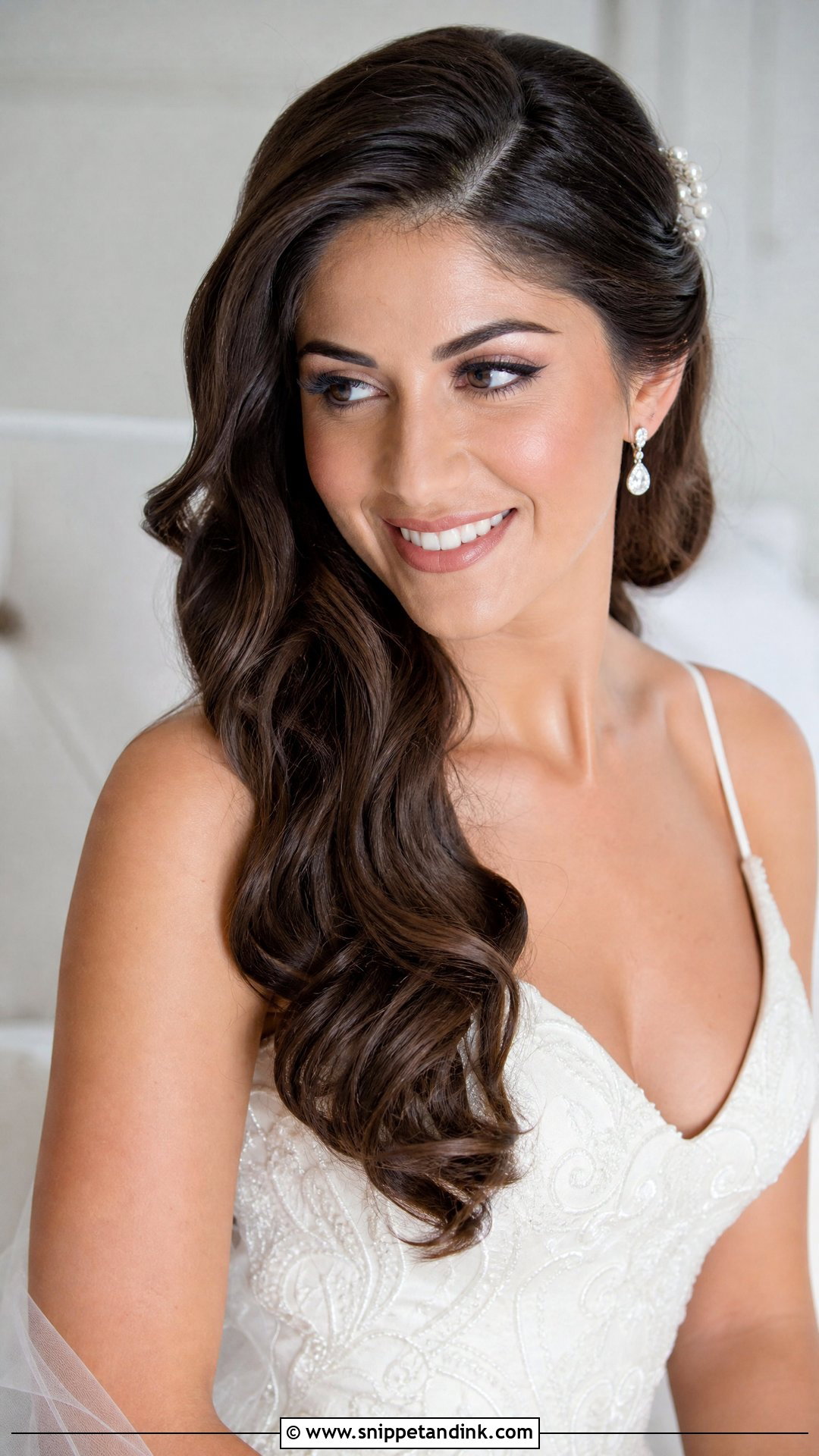 Side Part Curls Bridal Hair Down - Snippet and Ink - 15 Curled Bridal Hair Down Ideas