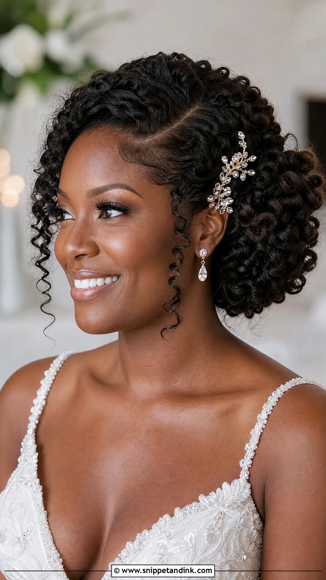 Side Part Curly Updo - Snippet and Ink - 20 Side Part Bridal Hair Ideas