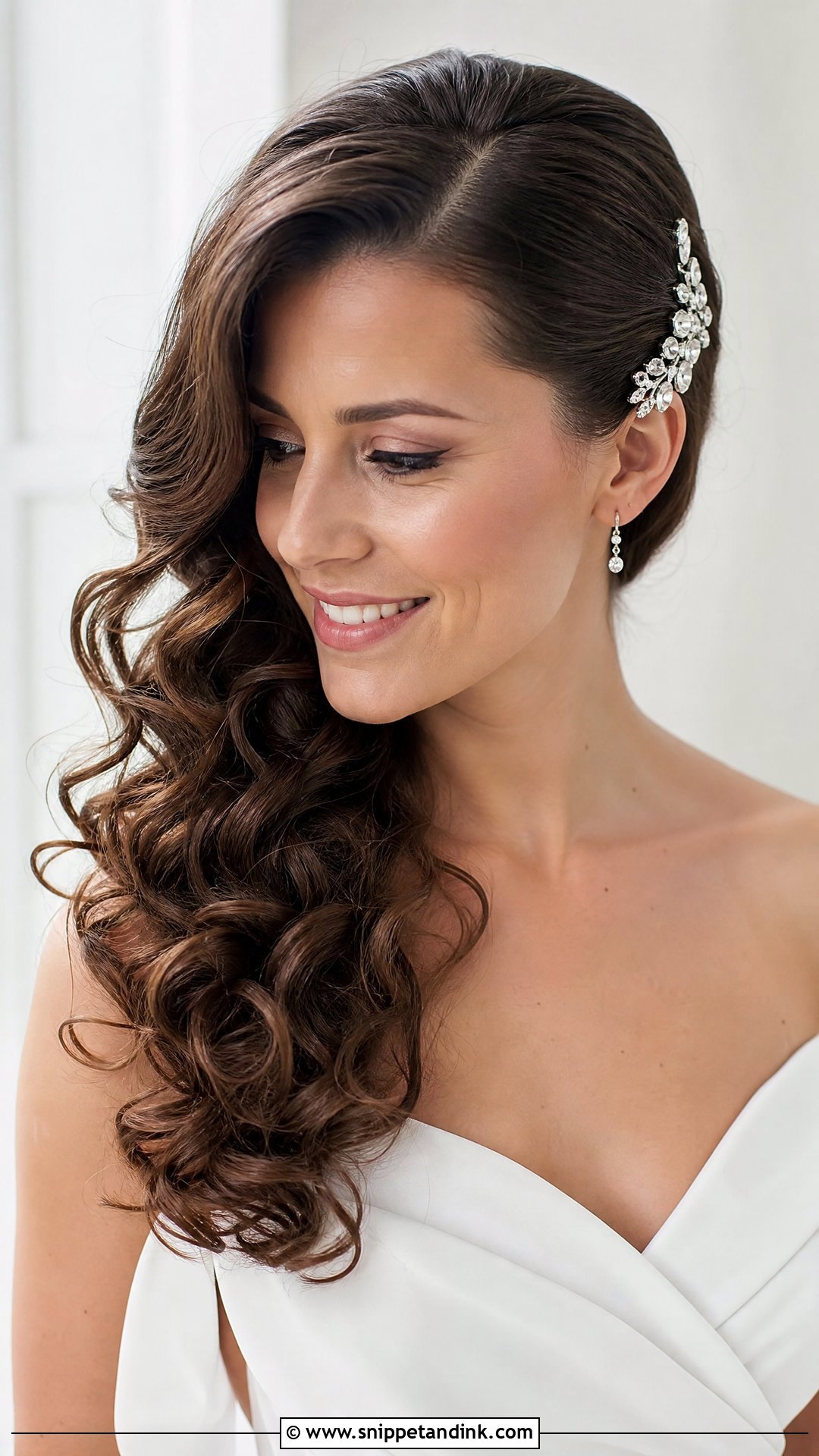 Side Part Down Curly Wedding Hair - Snippet and Ink - 15 Down Curly Hairstyles for Wedding