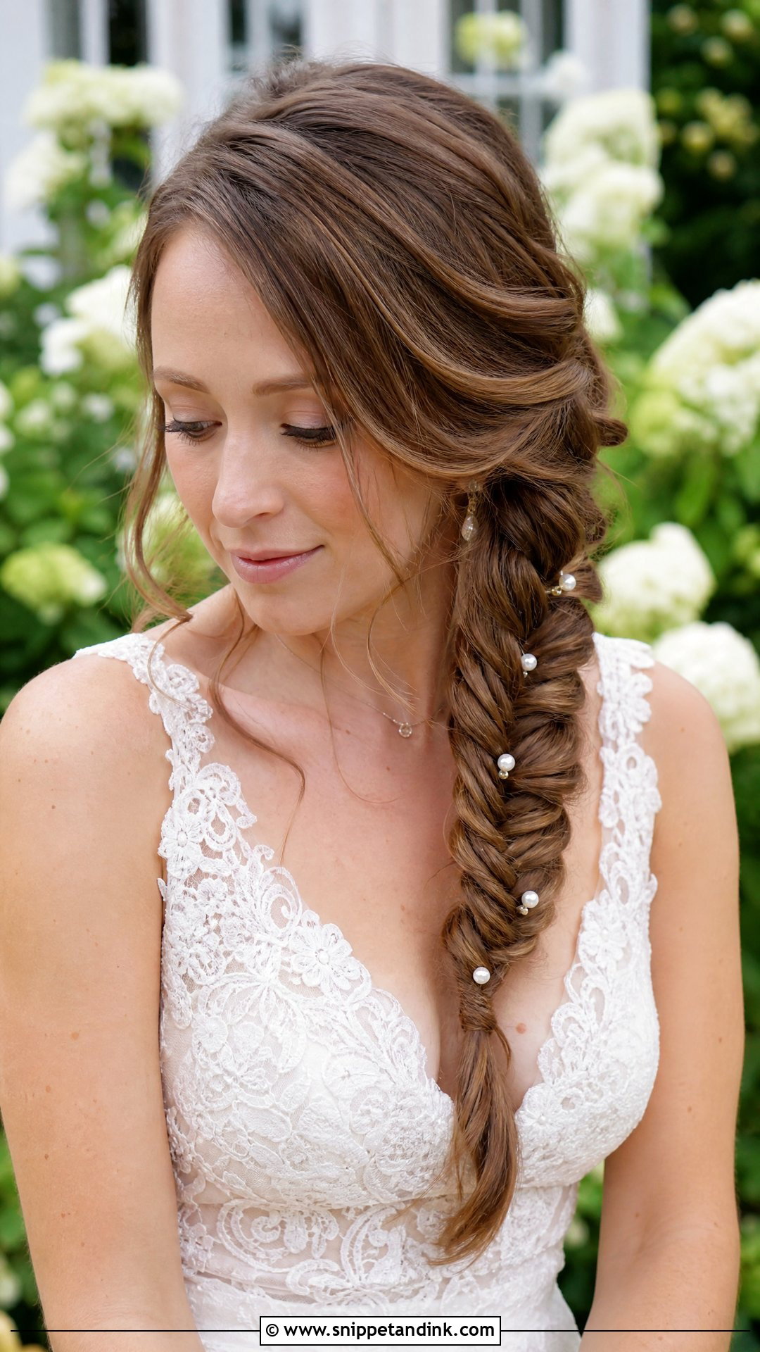 Side Part Fishtail Braid - Snippet and Ink - 20 Side Part Bridal Hair Ideas