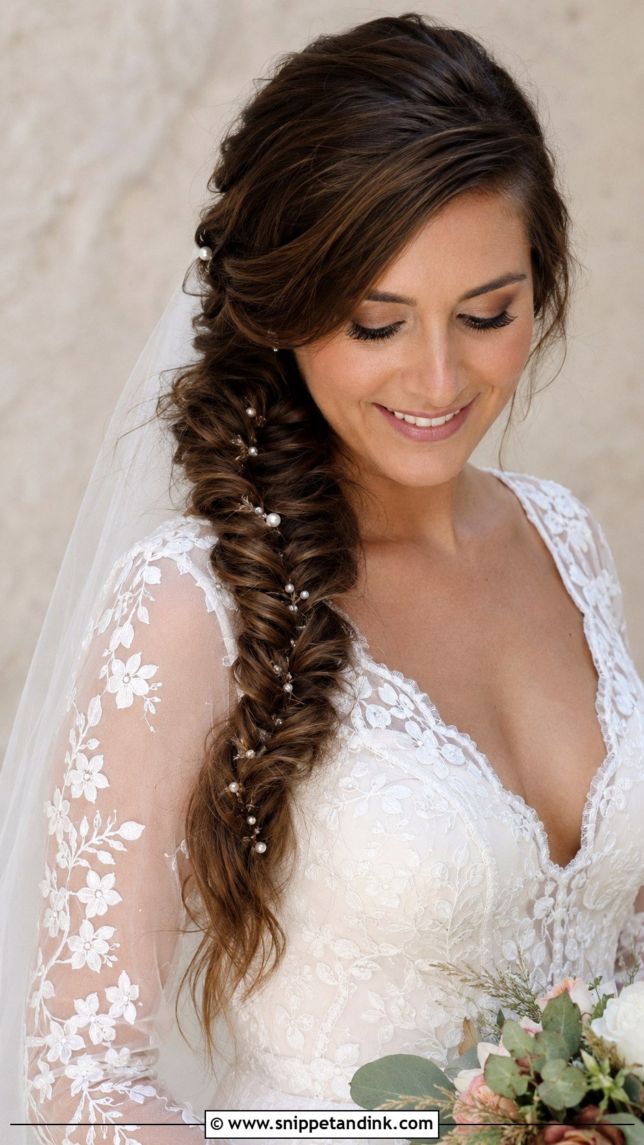 Side Part Fishtail Braid Wedding Hair - Snippet and Ink - 25 Side Part Wedding Hair Ideas