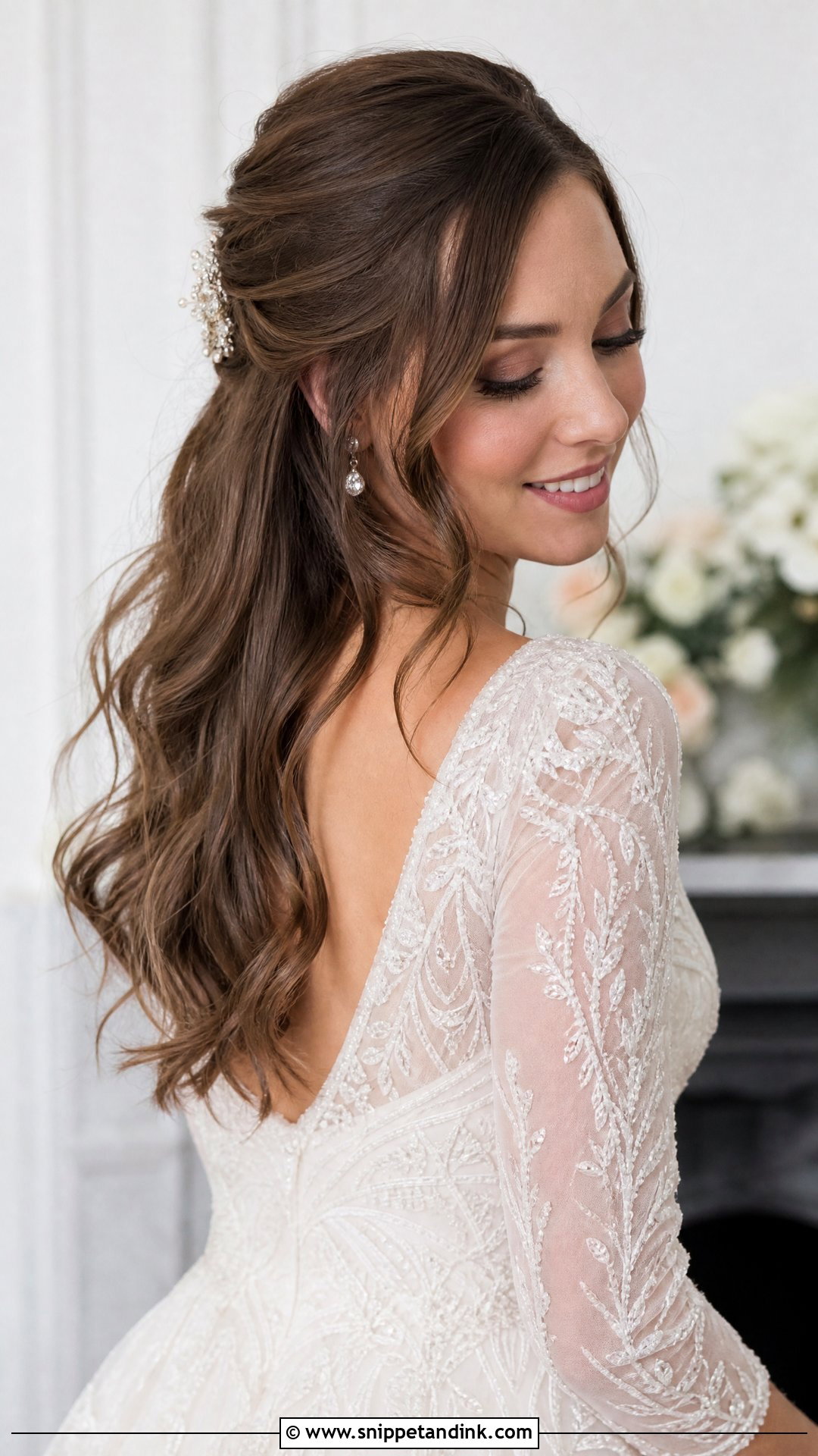 Side Part Half Up Half Down - Snippet and Ink - 20 Side Part Bridal Hair Ideas