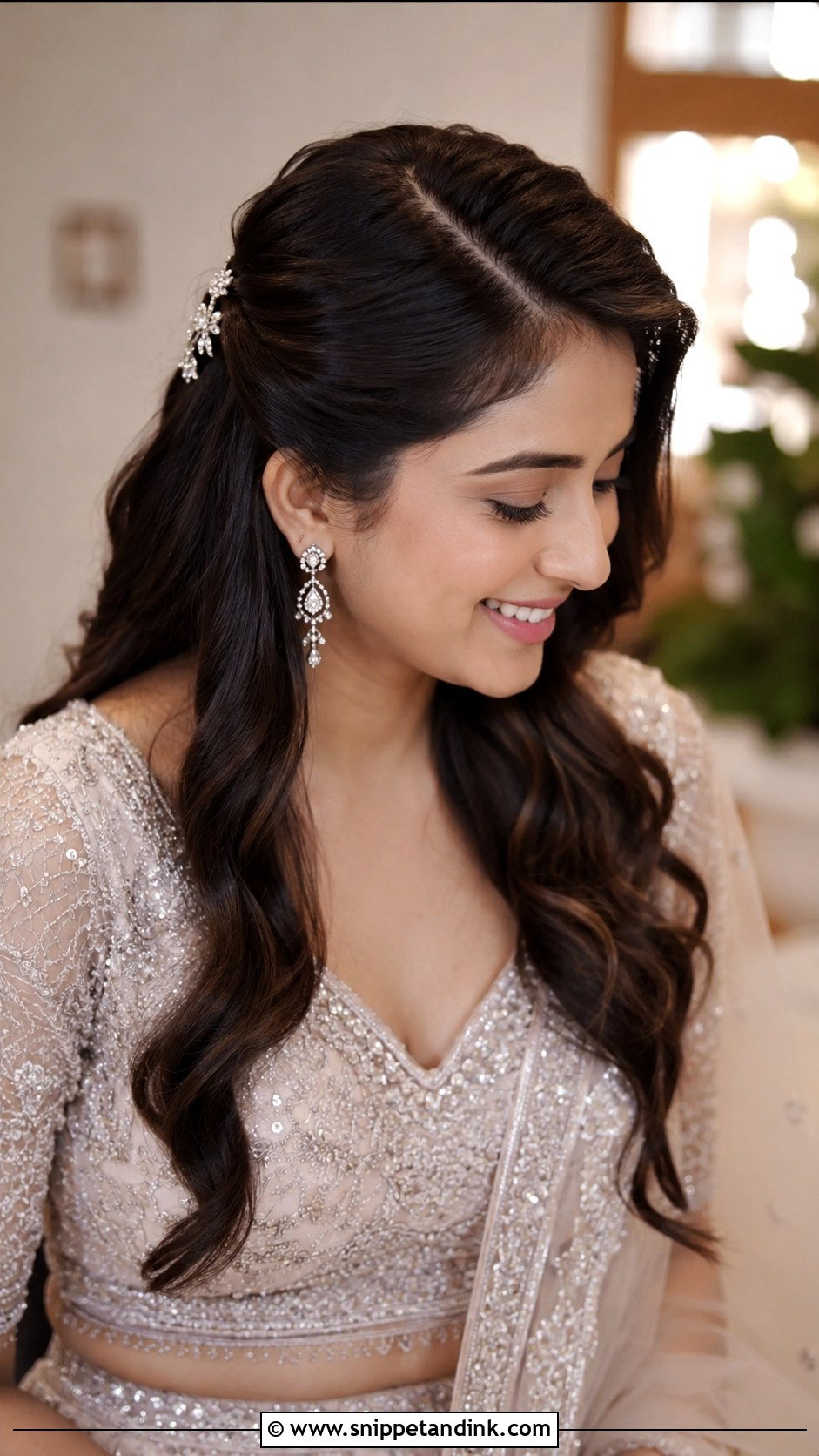 Side Part Half Up Half Down - Snippet and Ink - 20 Side Partition Hairstyles Indian Wedding