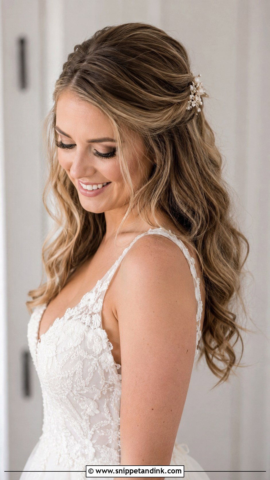 Side Part Half Up Half Down Bridal Style - Snippet and Ink - 25 Side Part Wedding Hair Ideas