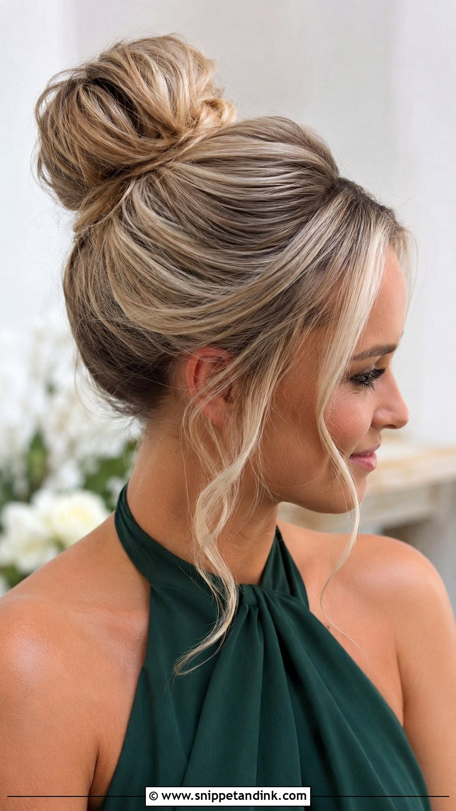 Side Part High Bun For Bridesmaids - Snippet and Ink - 20 Bridesmaid Hairstyles Side Part