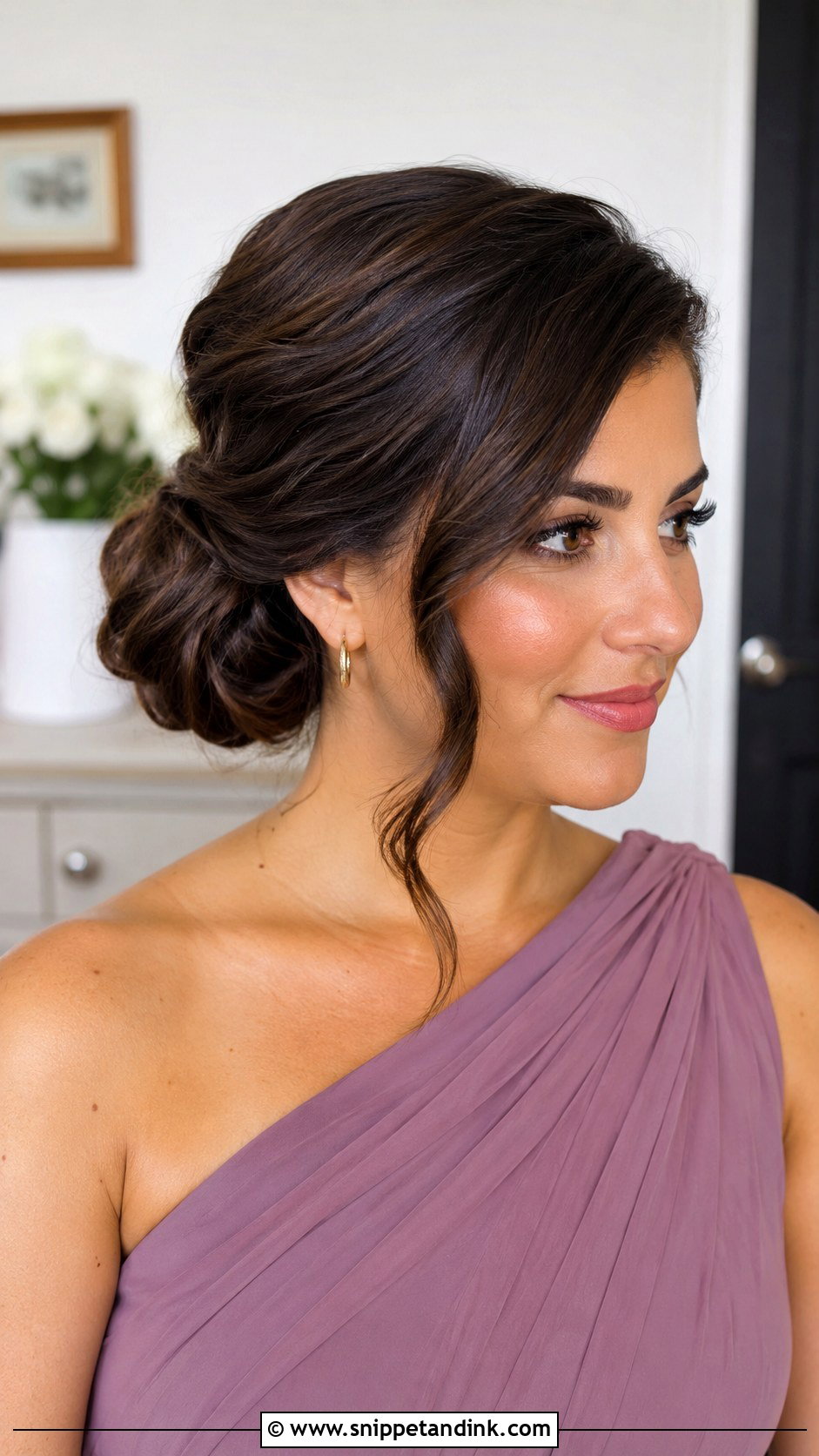 Side Part Low Bun - Snippet and Ink - 20 Bridesmaid Low Bun Hairstyles