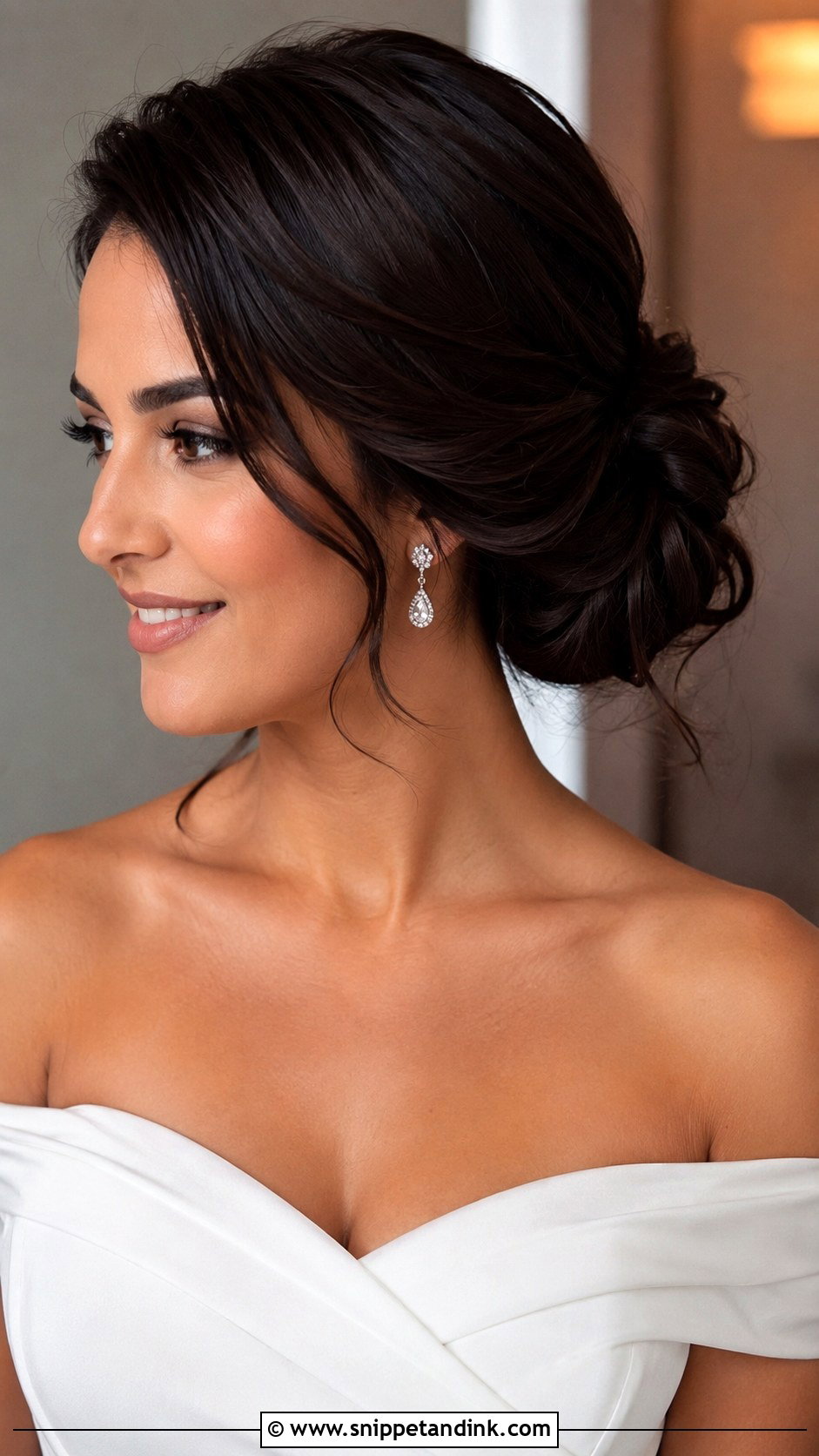 Side Part Low Bun Bride Hair - Snippet and Ink - 20 Low Bun Bride Hair Ideas