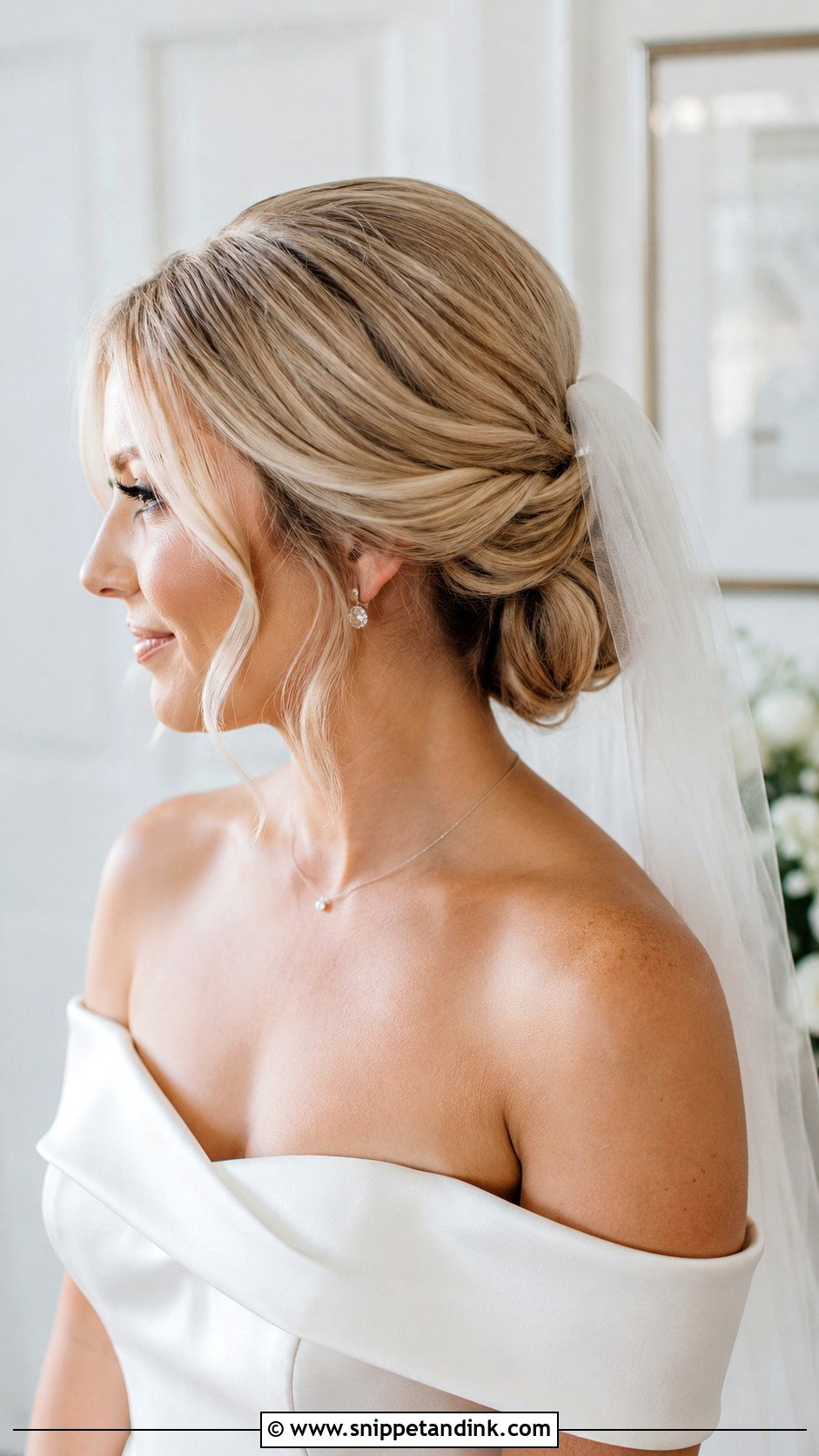 Side Part Low Chignon Wedding Hair - Snippet and Ink - 15 Low Chignon Wedding Ideas