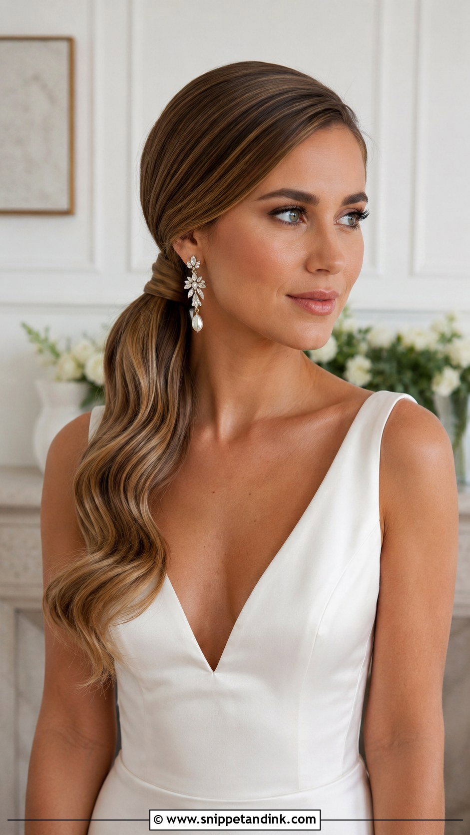 Side Part Low Ponytail Wedding Hair - Snippet and Ink - 25 Side Part Wedding Hair Ideas