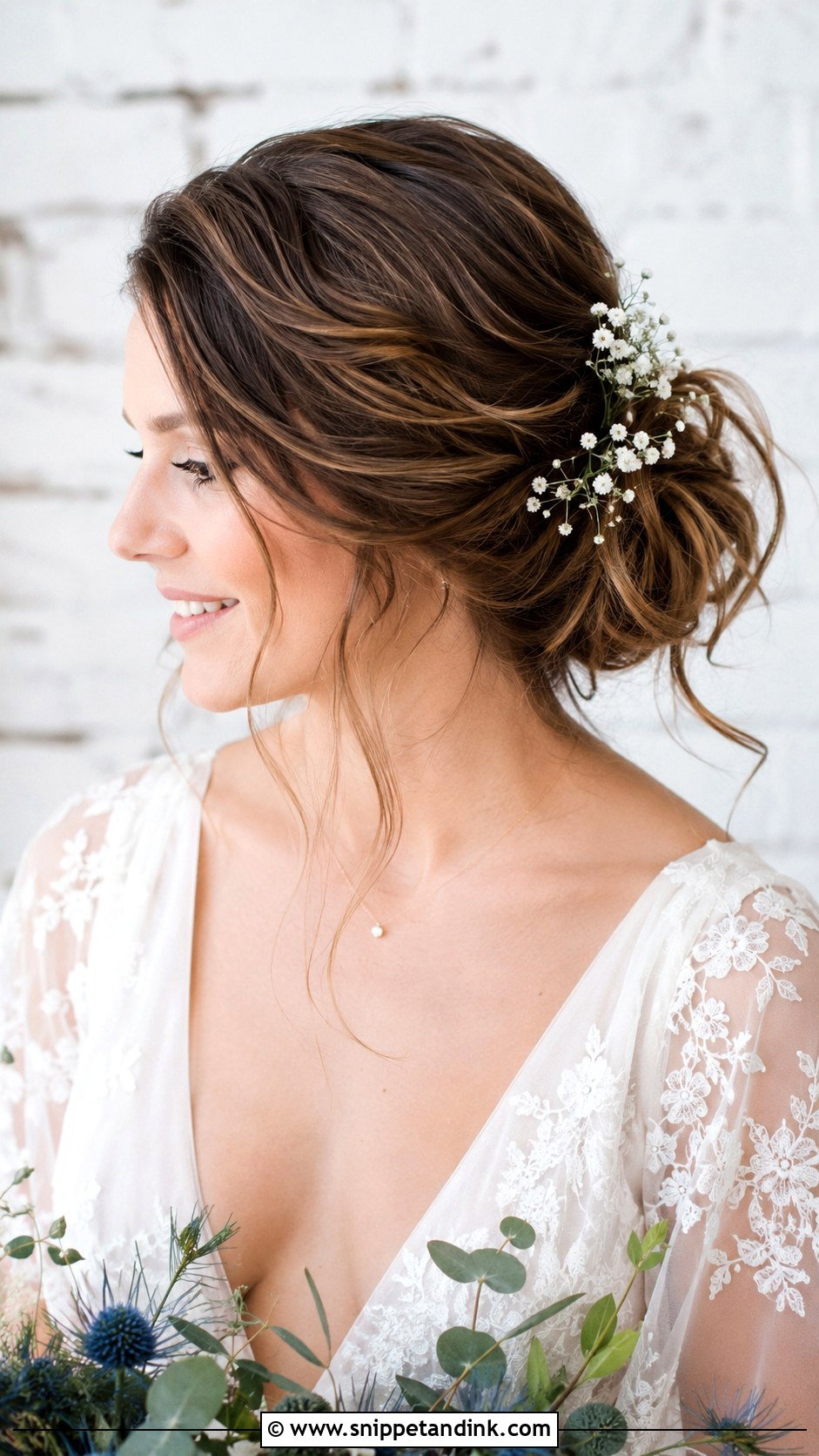 Side Part Messy Bun Wedding Hair - Snippet and Ink - 25 Side Part Wedding Hair Ideas