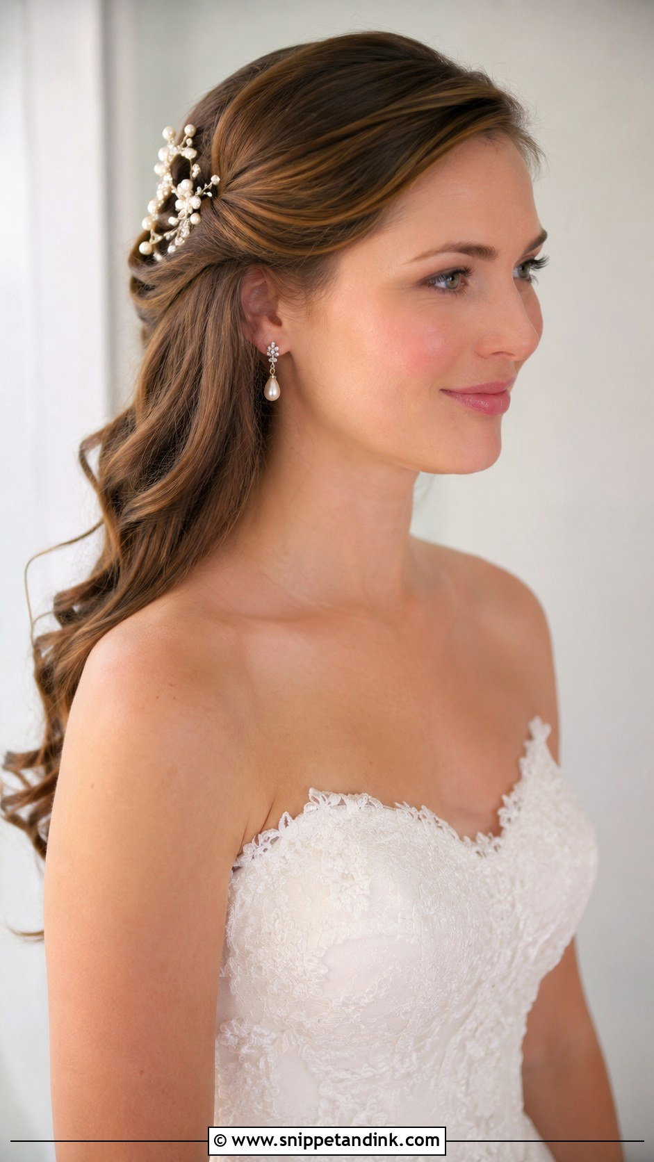 Side Part Pinned Back Bridal Style - Snippet and Ink - 25 Side Part Wedding Hair Ideas
