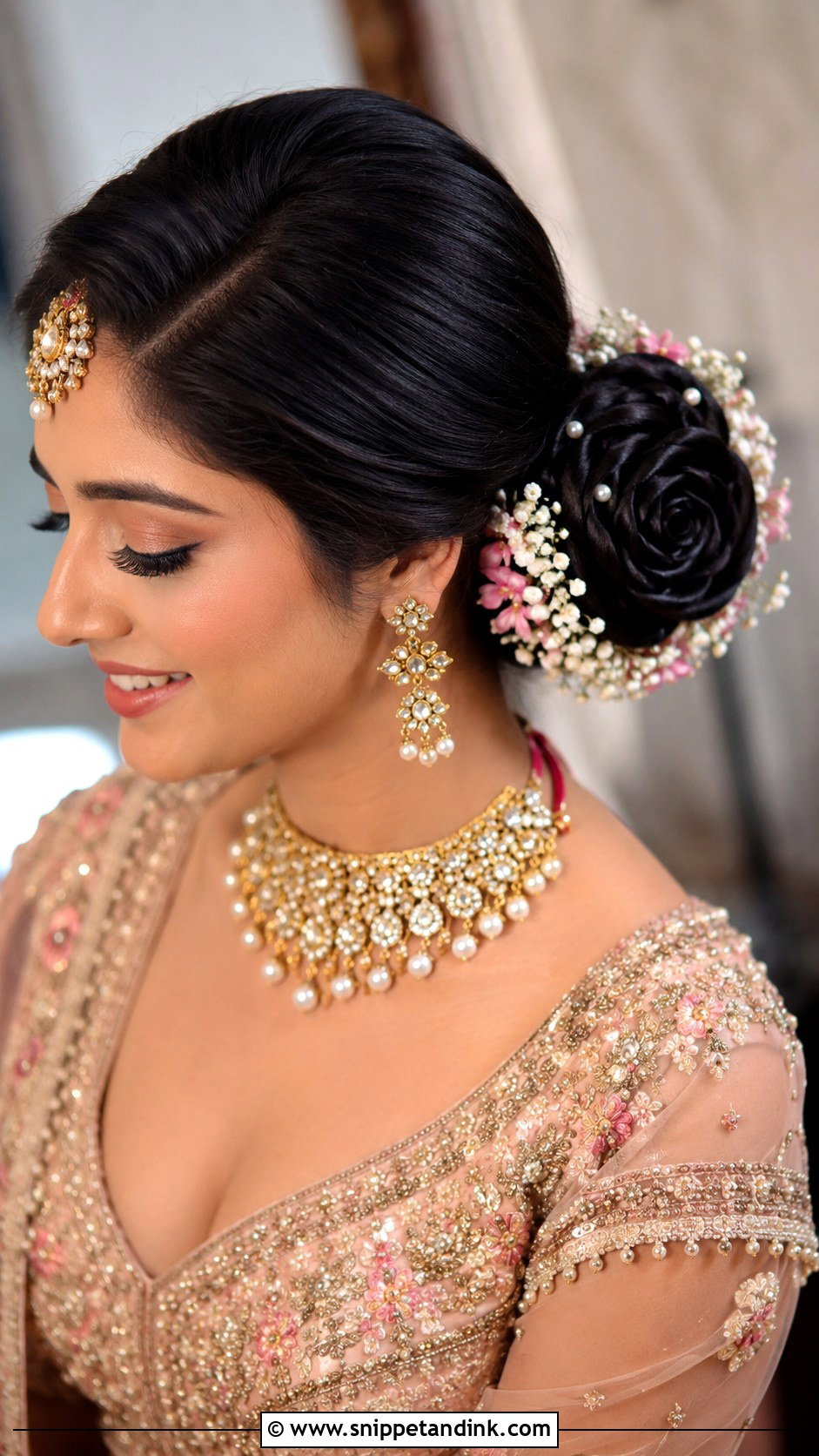 Side Part Rose Bun - Snippet and Ink - 20 Side Partition Hairstyles Indian Wedding