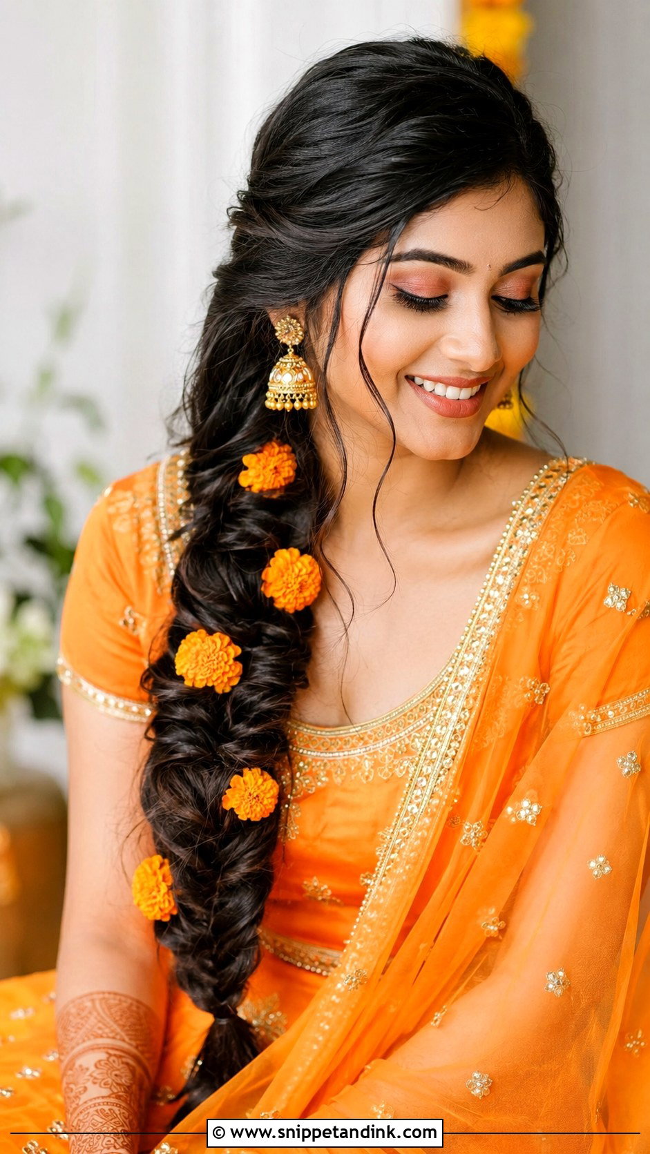 Side Part Side Braid For Mehndi - Snippet and Ink - 20 Side Partition Hairstyles Indian Wedding