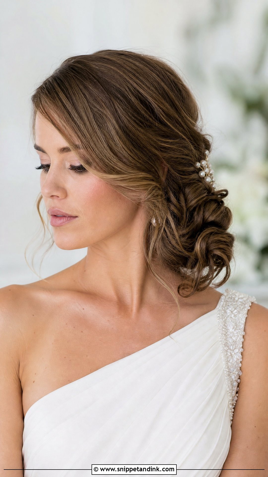 Side Part Side Swept Bun - Snippet and Ink - 20 Side Part Bridal Hair Ideas