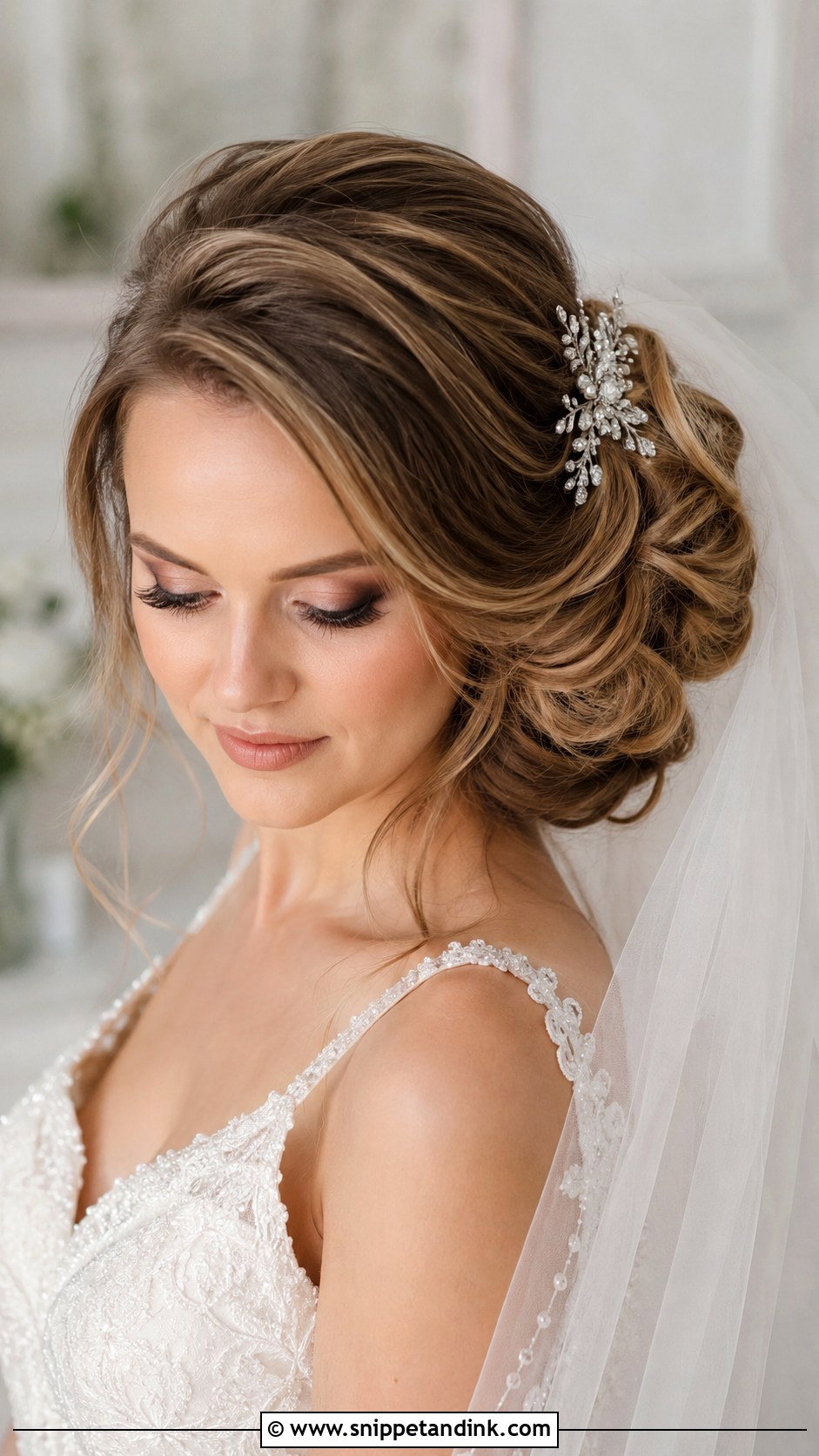 Side Part Side Swept Updo - Snippet and Ink - 25 Side Part Wedding Hair Ideas