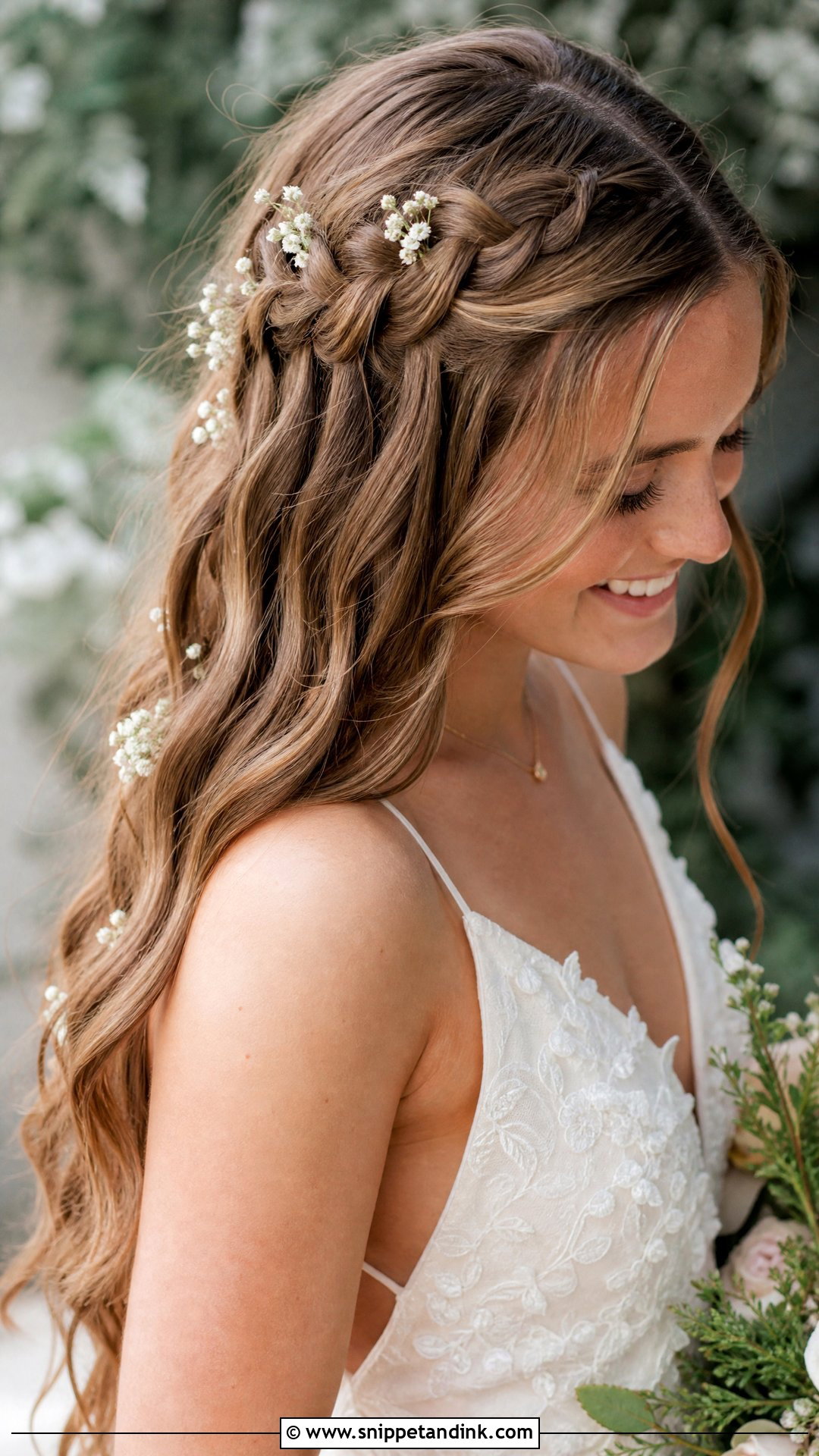 Side Part Waterfall Braid - Snippet and Ink - 20 Side Part Bridal Hair Ideas