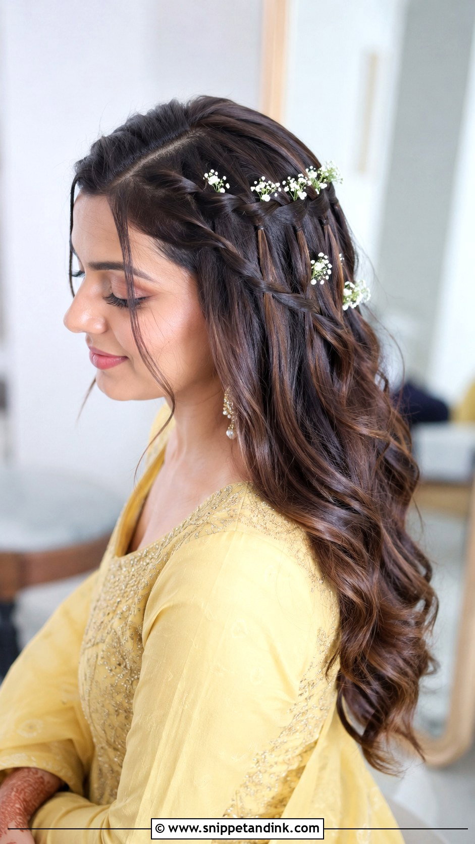 Side Part Waterfall Braid - Snippet and Ink - 20 Side Partition Hairstyles Indian Wedding