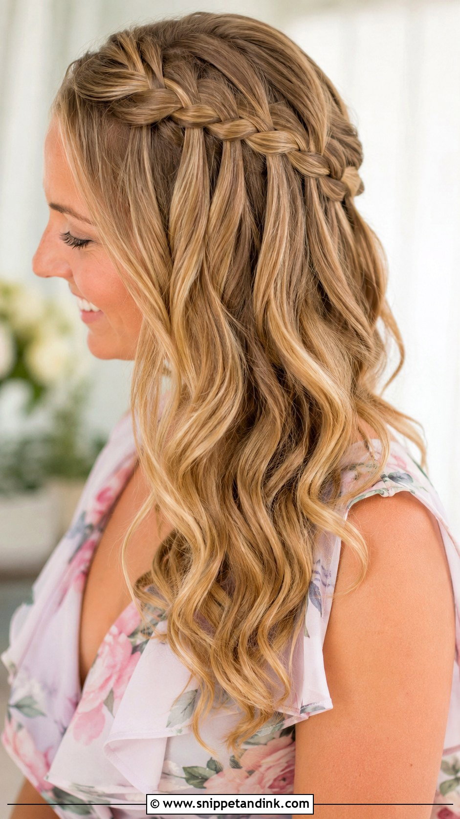 Side Part Waterfall Braid Bridesmaid Hair - Snippet and Ink - 20 Bridesmaid Hairstyles Side Part