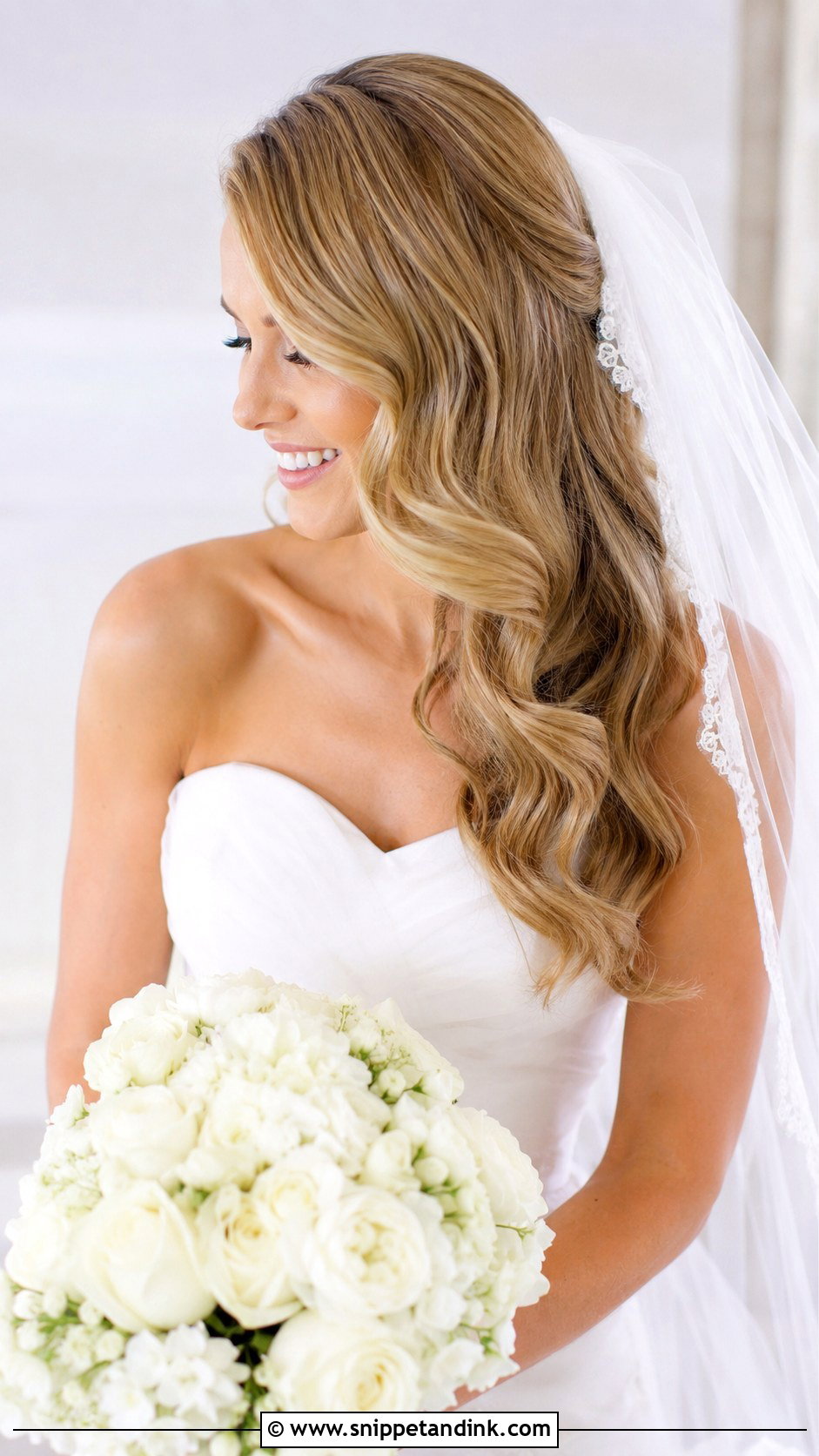 Side Part Waves With Veil - Snippet and Ink - 25 Side Part Wedding Hair Ideas