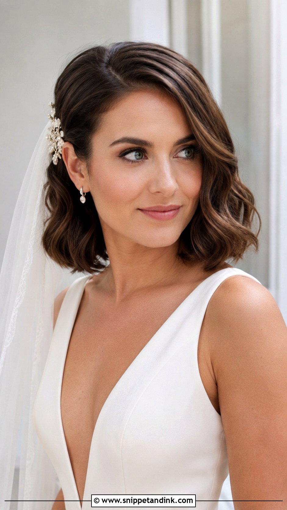 Side Part Wavy Bridal Bob - Snippet and Ink - 20 Bob Hair Bride Ideas