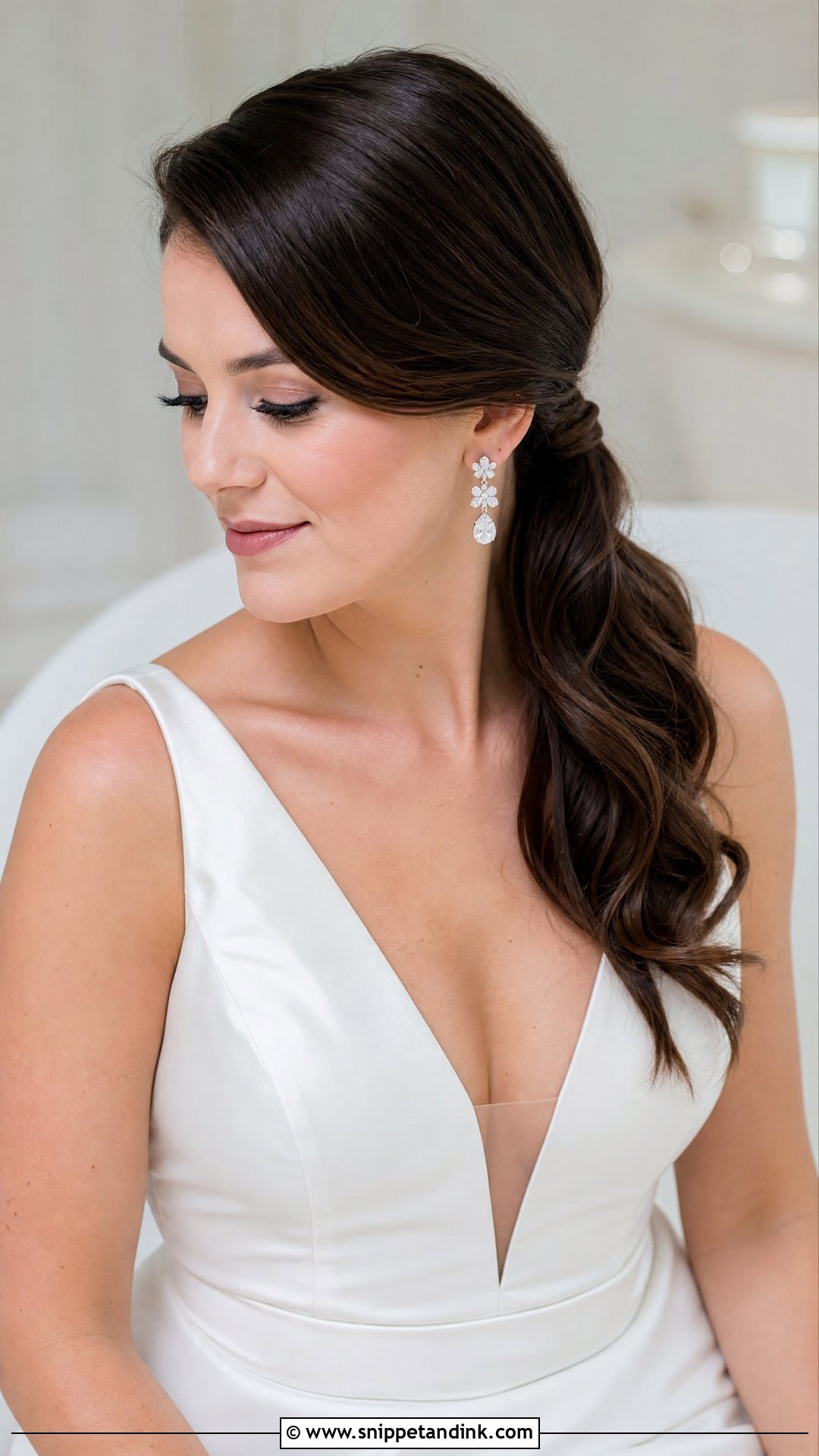 Side Part Wedding Low Ponytail - Snippet and Ink - 15 Wedding Low Ponytail Ideas