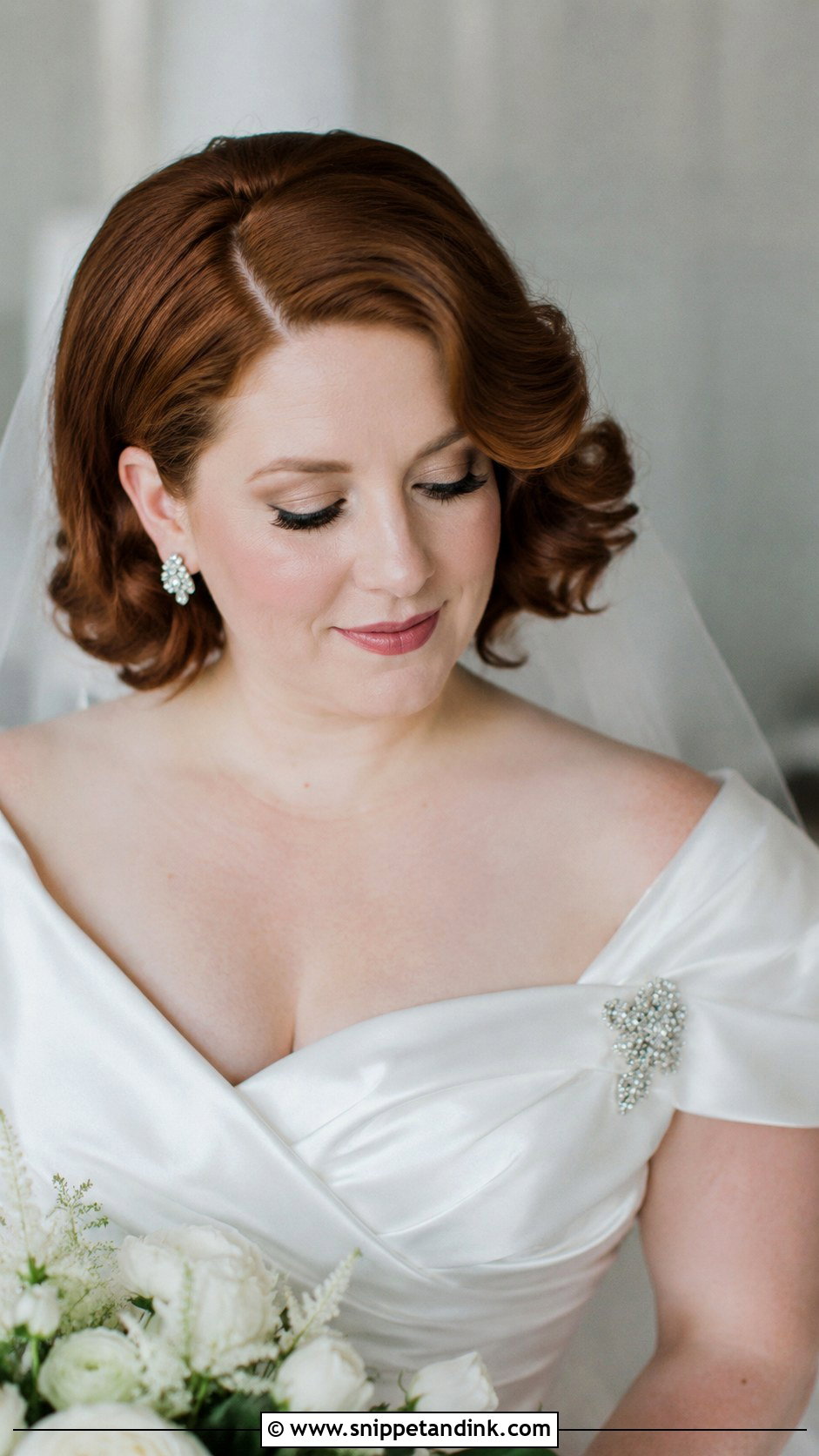 Side Parted Bob With Soft Curls - Snippet and Ink - 20 Bob Bridal Hair Ideas