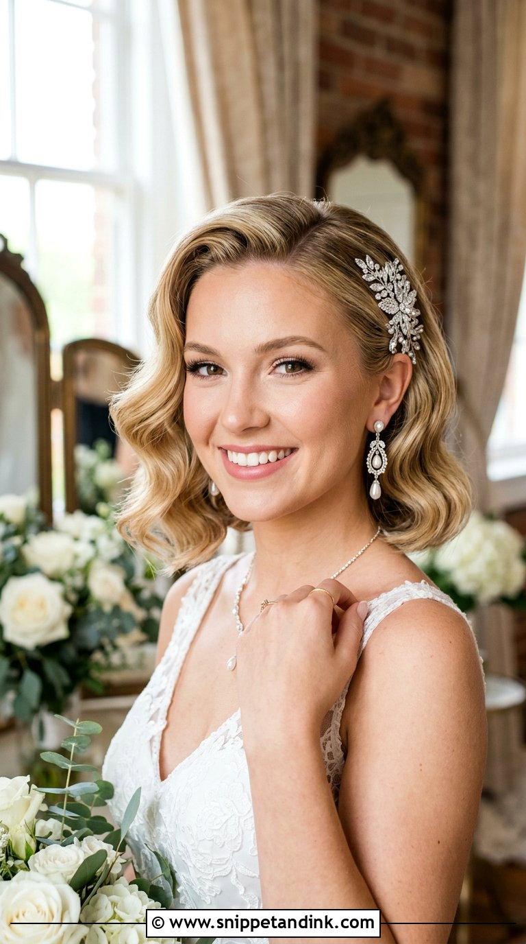 Side Parted Bridal Bob - Snippet and Ink - 20 Bridal Hair Short Bob Ideas