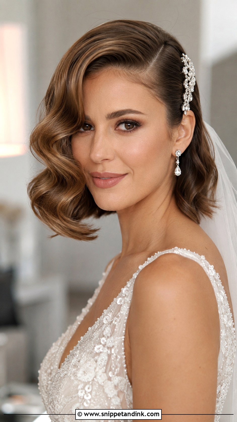 Side Parted Glamorous Waves - Snippet and Ink - 30 Short Wedding Hairstyles