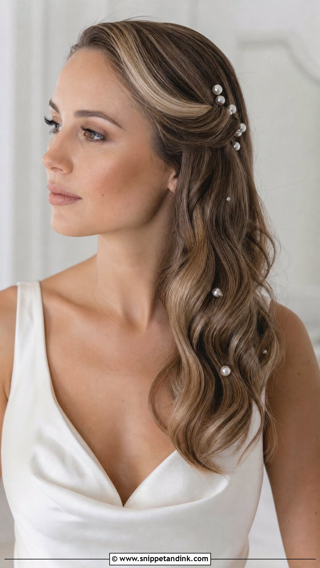 Side Pinned Hair With Pearls - Snippet and Ink - 20 Side Pinned Wedding Hair Ideas