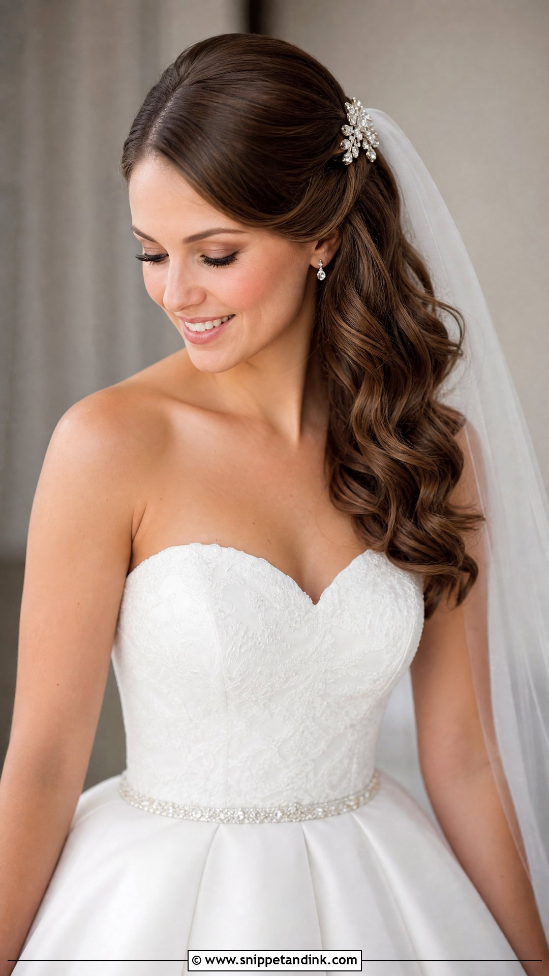 Side Pinned Hair With Veil - Snippet and Ink - 20 Side Pinned Wedding Hair Ideas