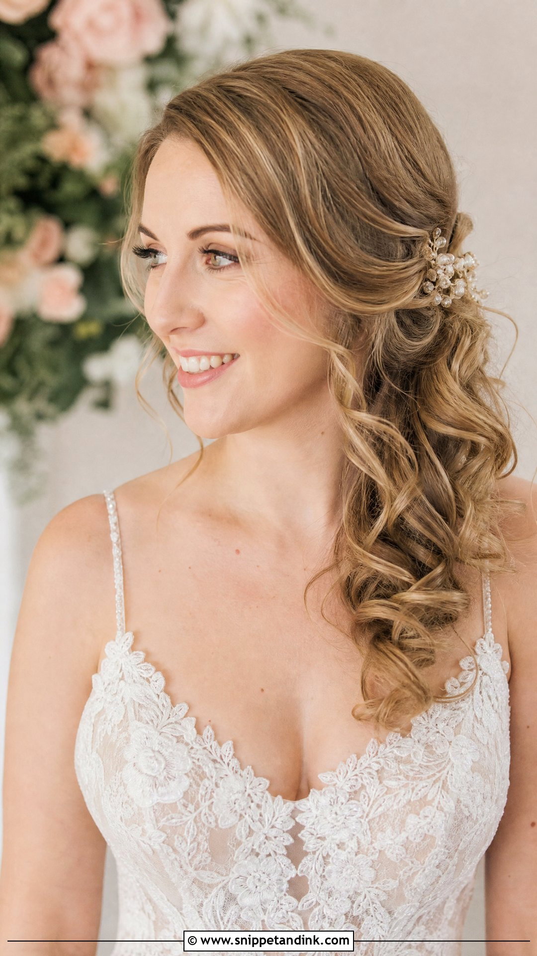 Side Pinned Loose Curls - Snippet and Ink - 20 Side Pinned Wedding Hair Ideas
